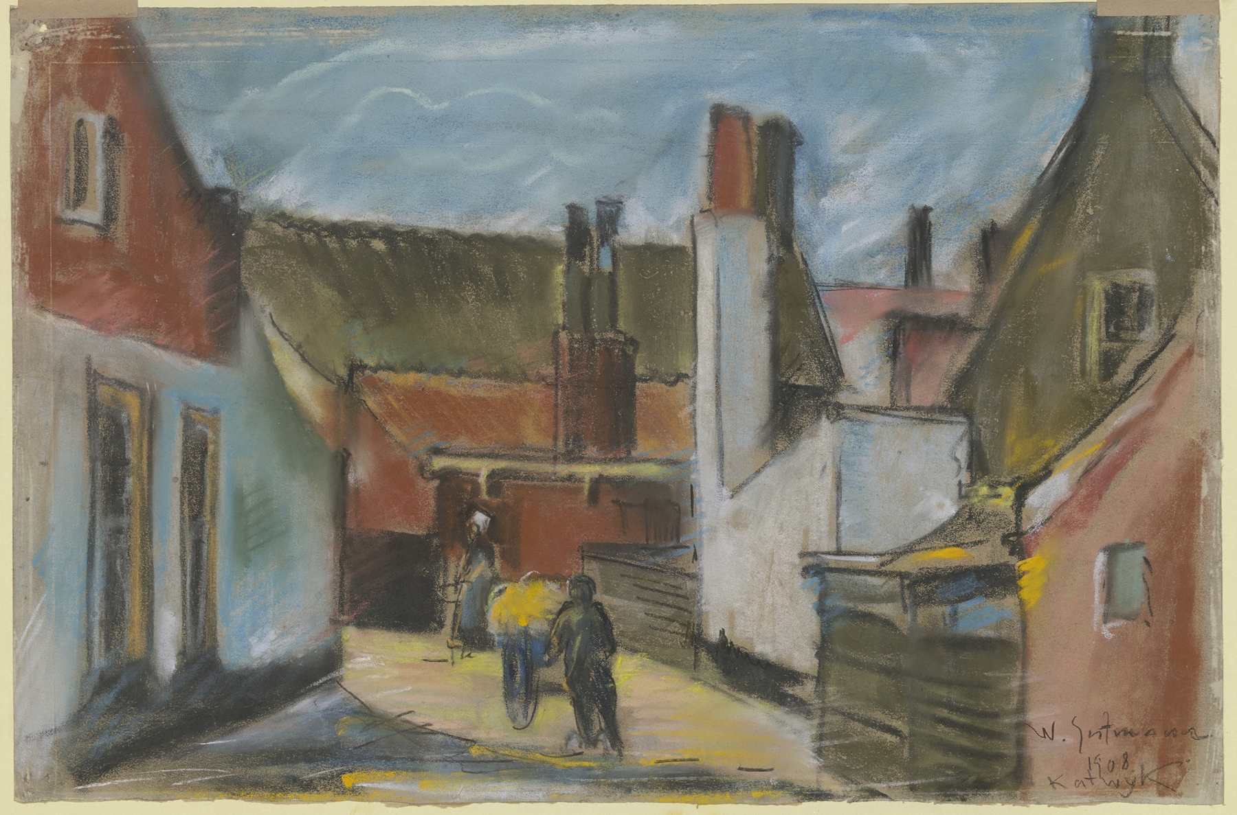 Village street with cart, oil painting by Wilhelm Gutmann