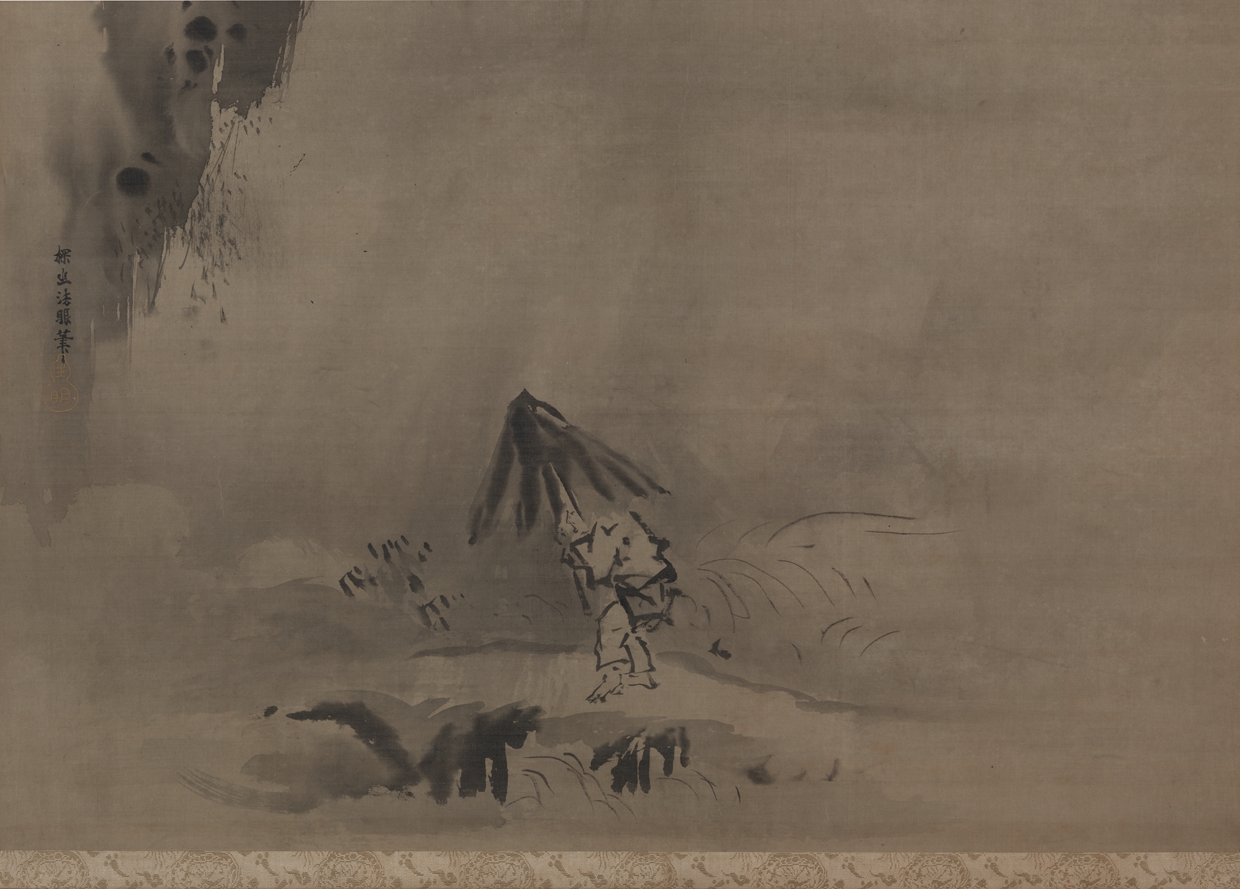 Evening Shower by Kano Tan’yū, Ukiyo-e, depicting a tranquil landscape with soft hues.