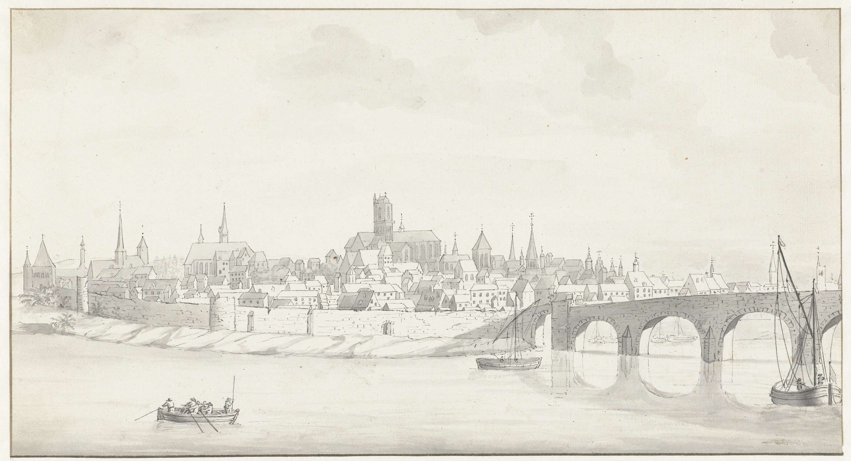 Landscape of Nevers city at dawn, oil on canvas by Jan van Call.