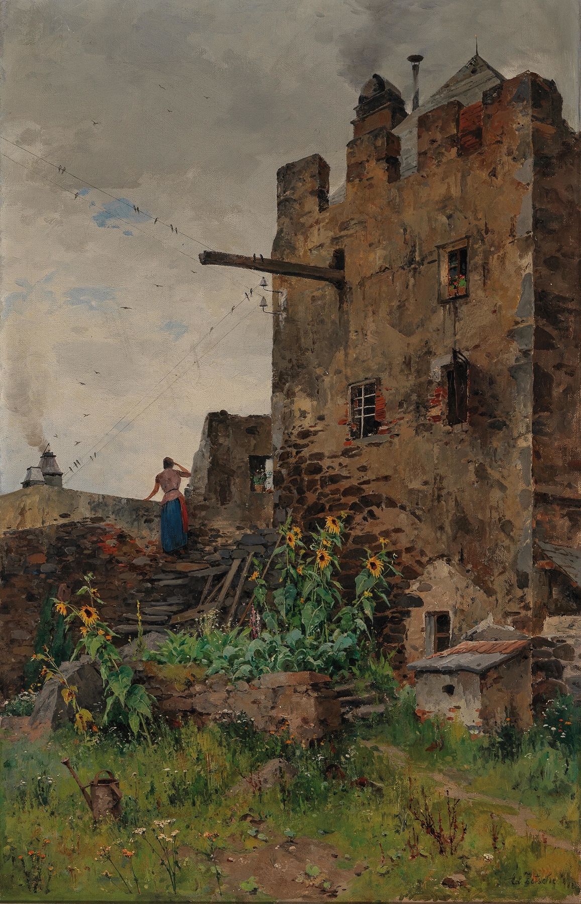 Wachau, Scene of Dürnstein by Eduard Zetsche, oil painting depicting ruins and valley.