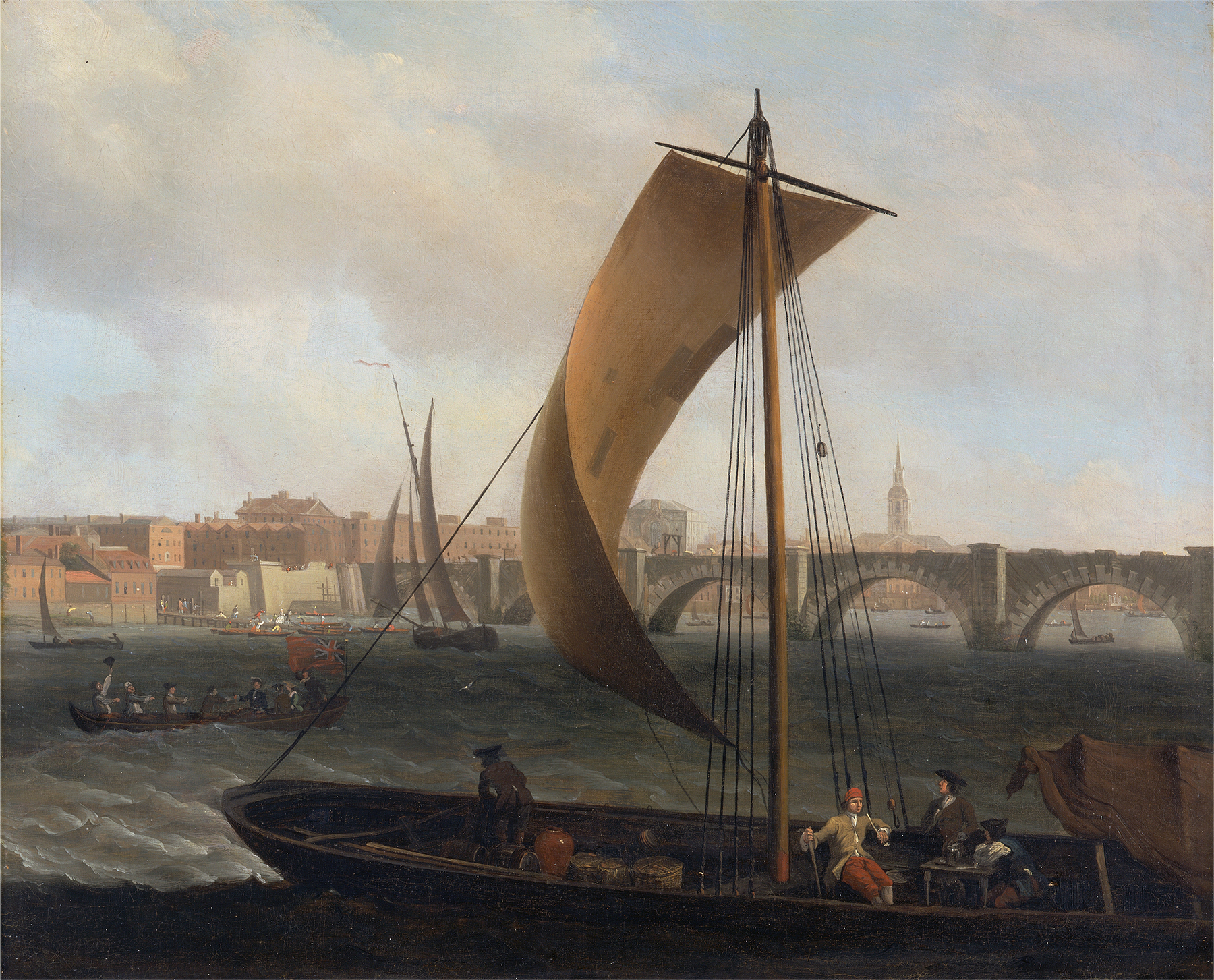 Rococo oil painting by Samuel Scott depicting the Thames, Westminster Bridge, and boats