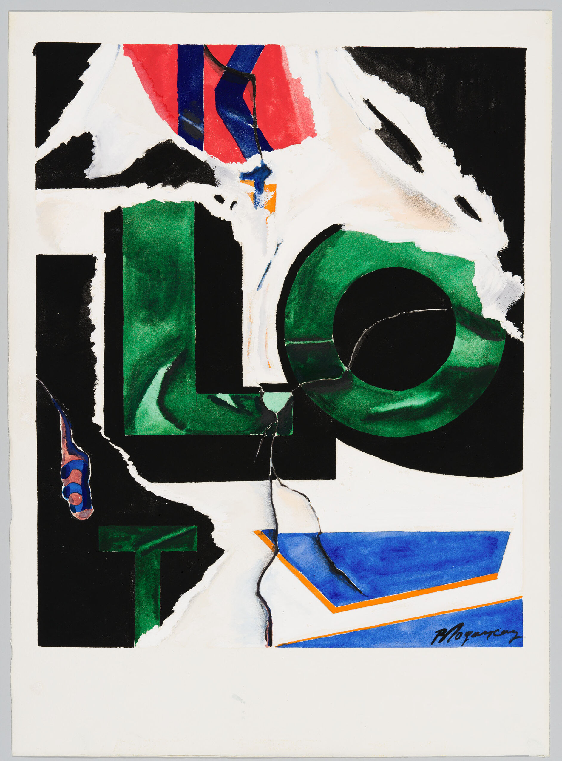 Abstraction watercolor on paper by Burhan Doğançay featuring vibrant colors and dynamic brushstrokes