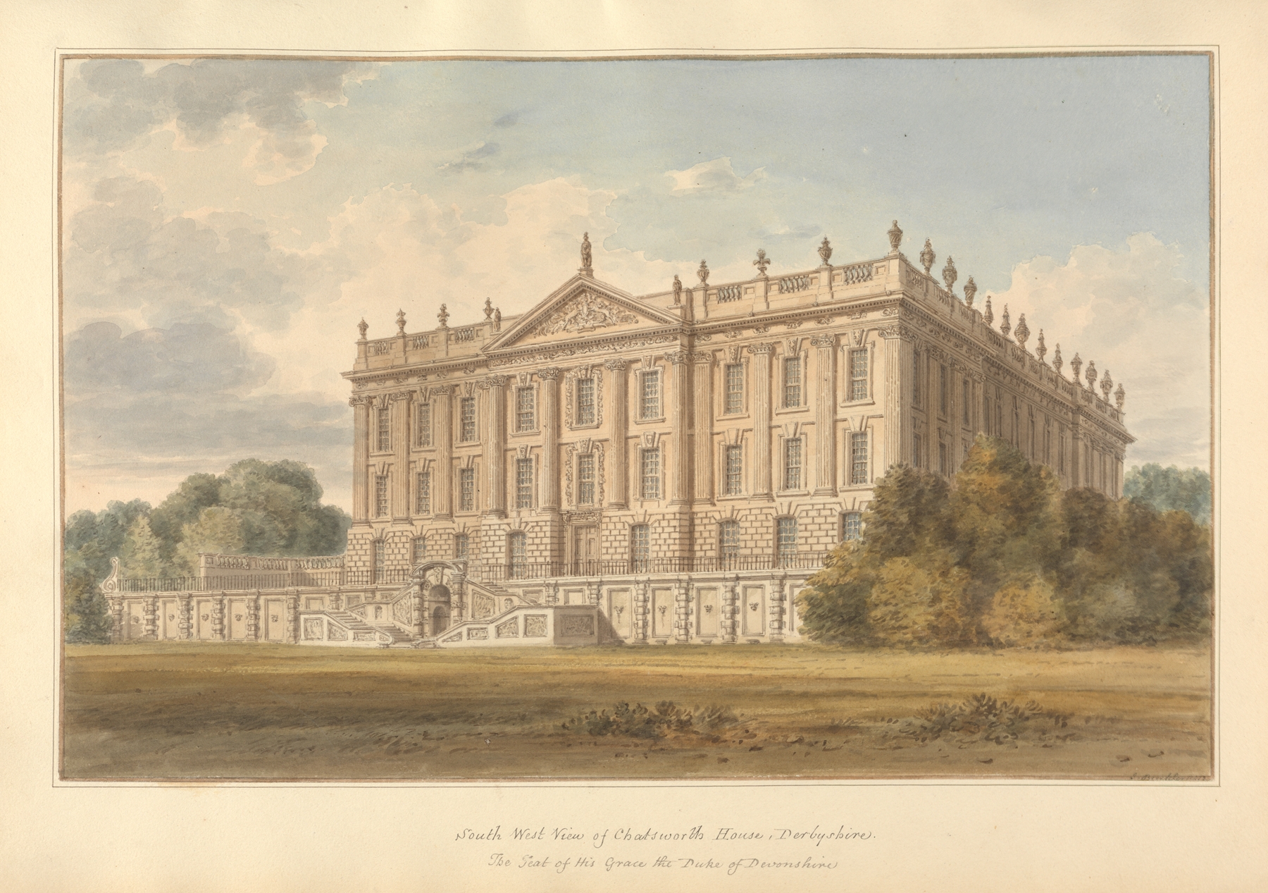 South West View of Chatsworth House by John Buckler, unknown medium