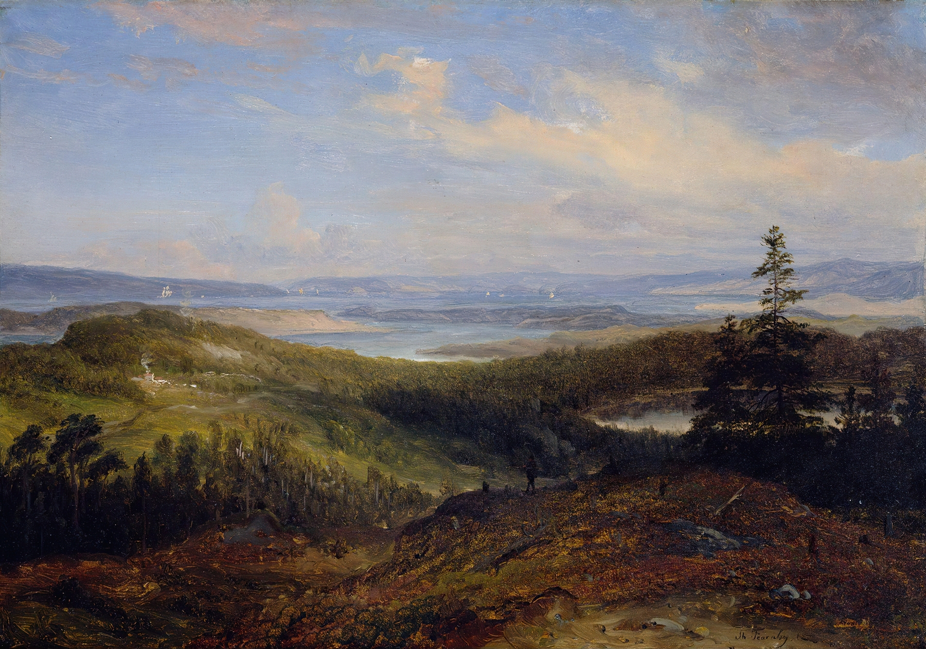 View of the Oslofjord by Thomas Fearnley, oil painting depicting a tranquil landscape.