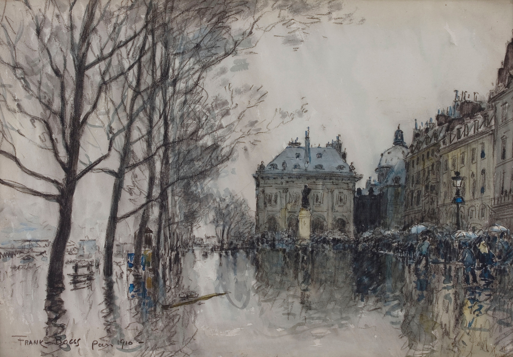 Le quai Malaquais by Frank Myers Boggs, oil on canvas depicting a riverside scene with reflections.