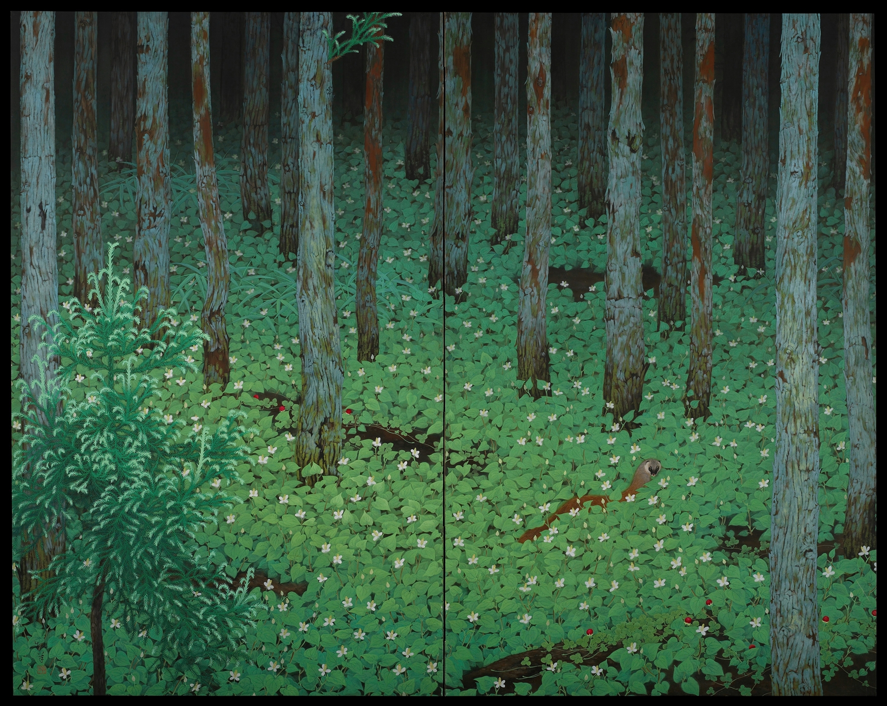 Mori (Forest) by Katayama Bokuyo, ink on paper depicting a serene forest landscape.