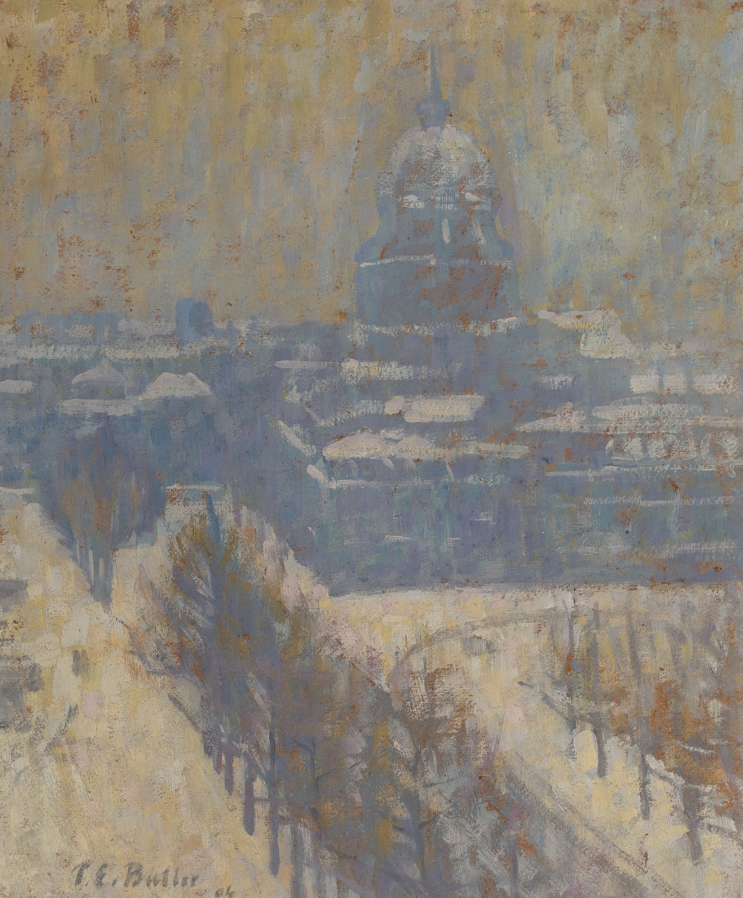 Les Invalides, Paris by Theodore Earl Butler, impressionism, depicting a dome under sunlight