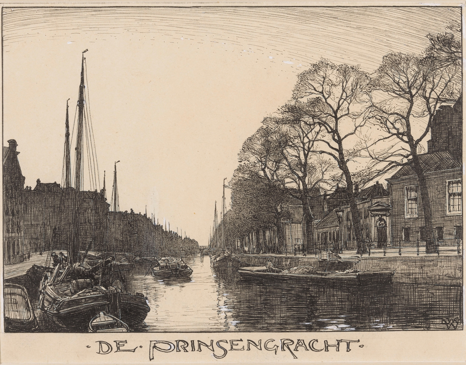 De Prinsengracht te Amsterdam by Willem Wenckebach, oil on canvas depicting a canal scene