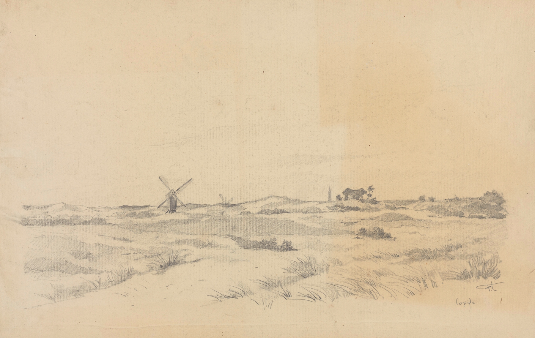 Landscape with windmills and a village by Jean-François Taelemans, oil on canvas