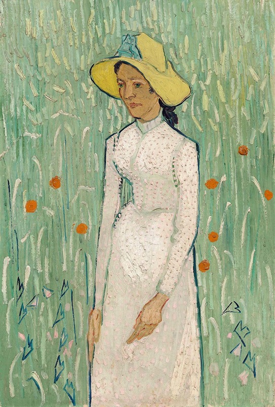 Vincent van Gogh's 'Girl in White' features a young girl dressed in a white dress against a soft background.
