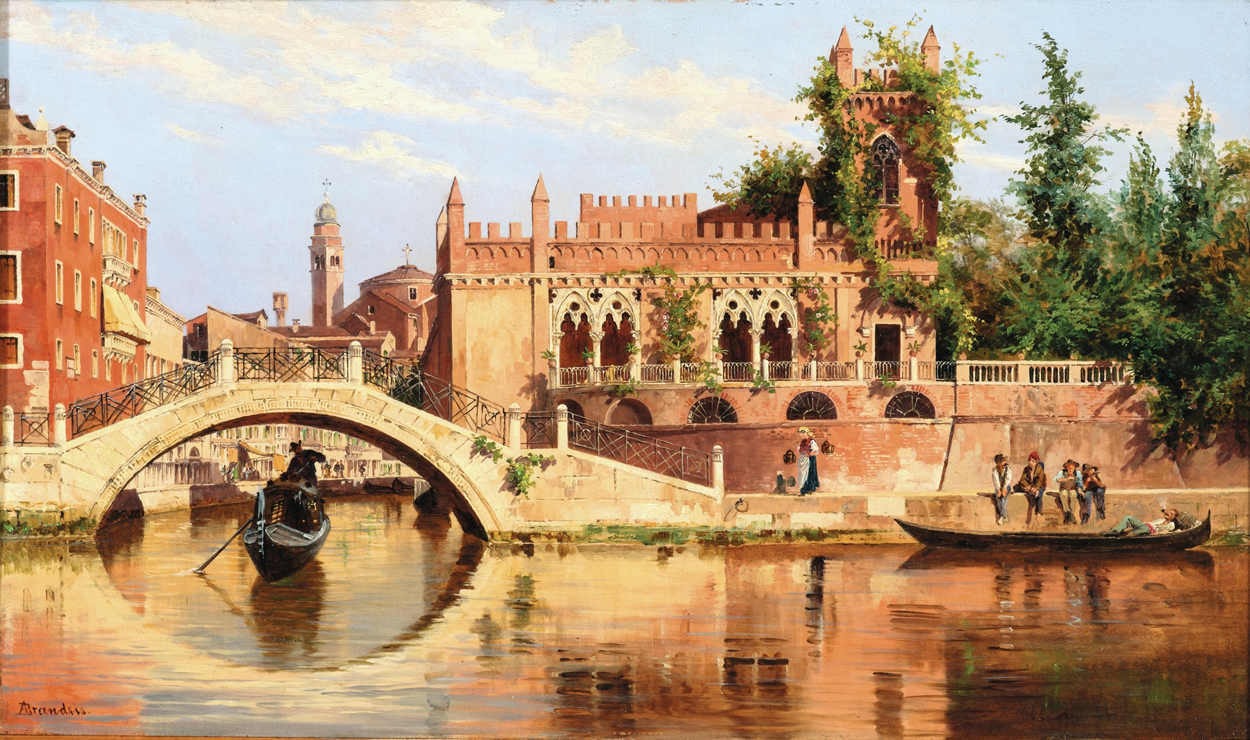 Venice canal scene with Ponte de la Calcina, oil painting by Antonietta Brandeis