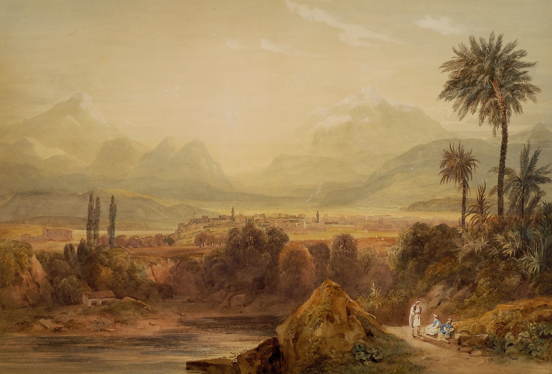 View of Thebes by Hugh William Williams, oil painting depicting ancient ruins and a vast sky.