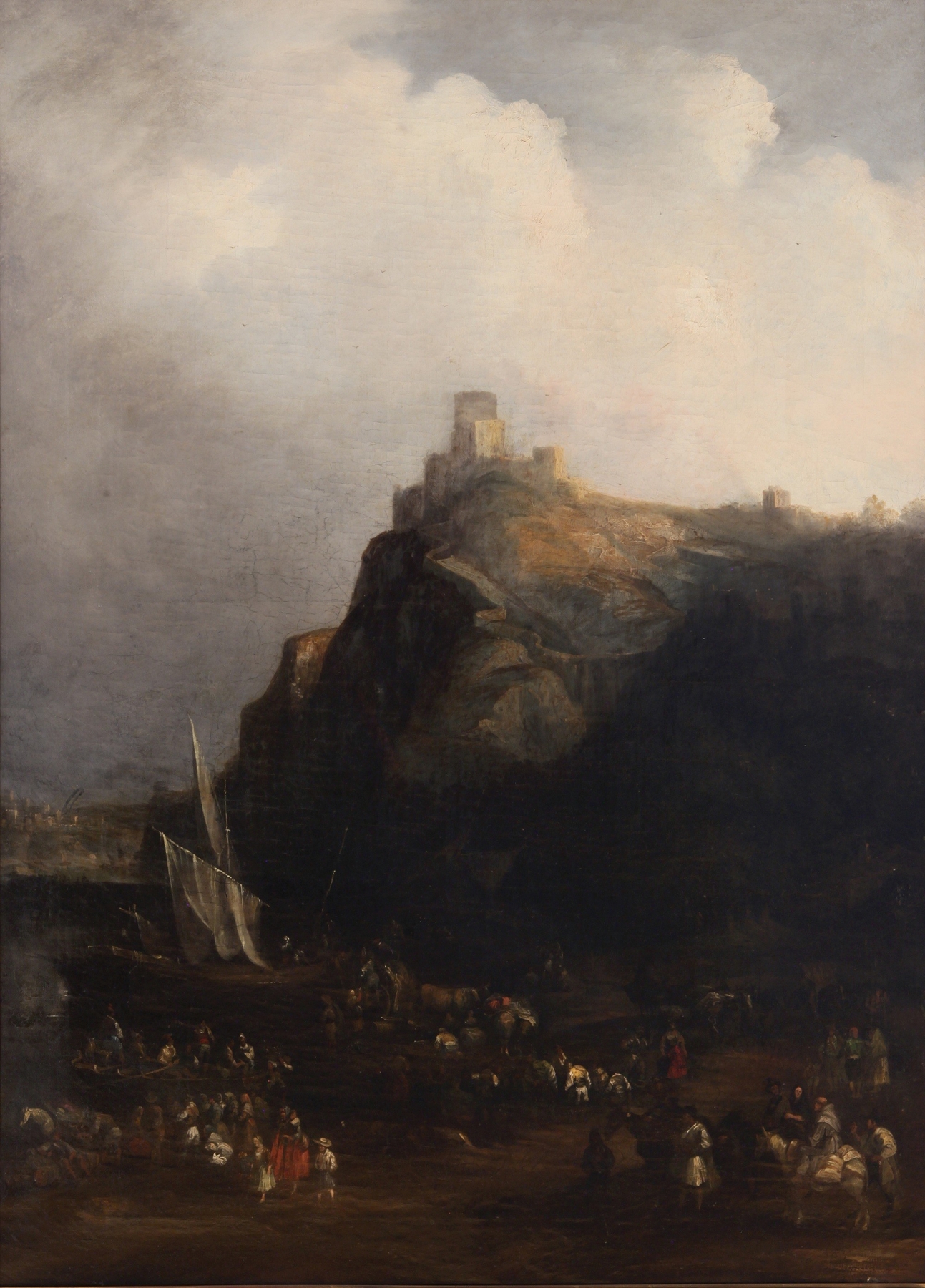 Landscape featuring a castle at sunset by Genaro Pérez Villaamil, oil painting