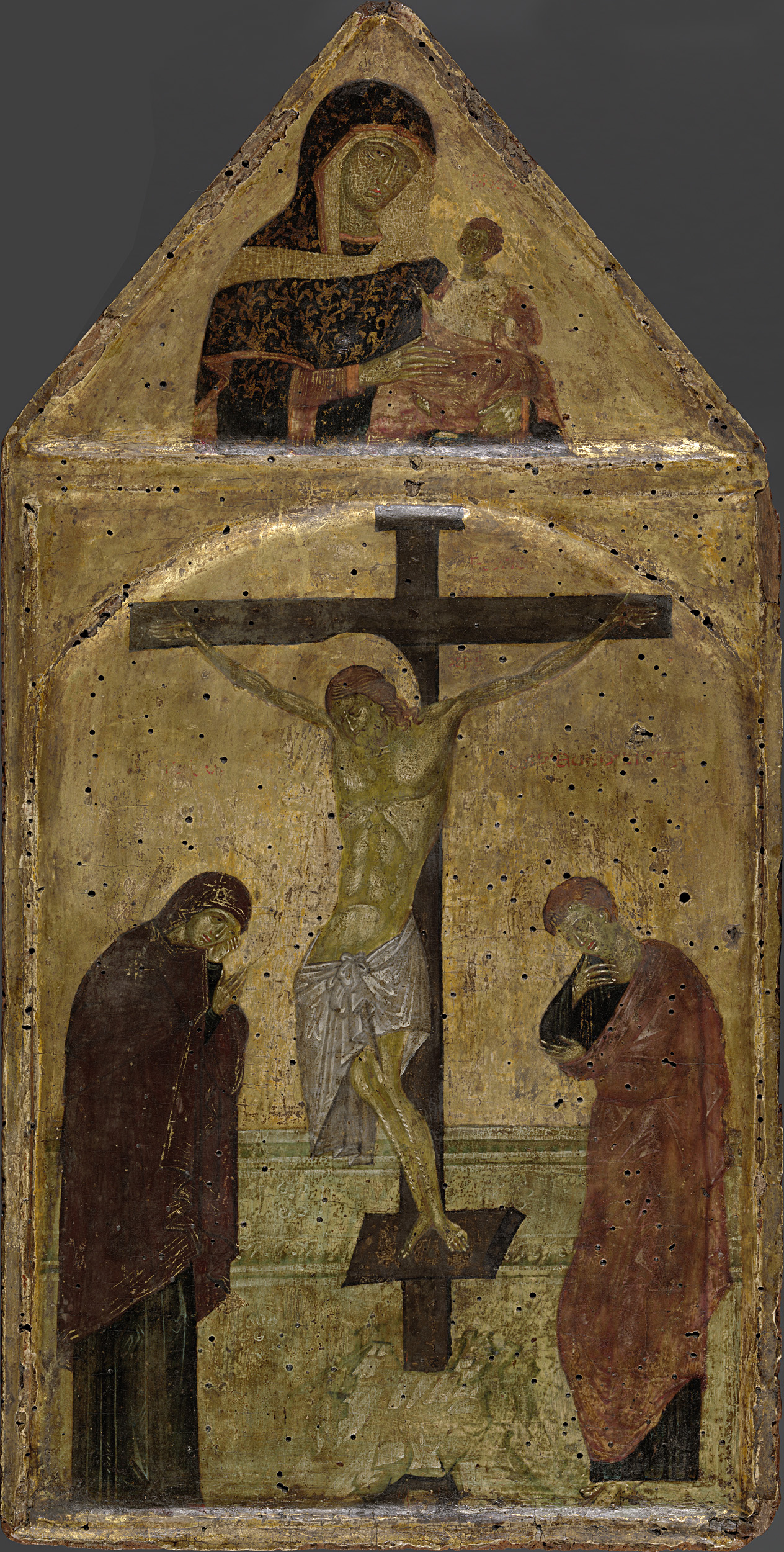 Crucifixion scene with the Virgin and Saint John, tempera on panel by Unknown Artist