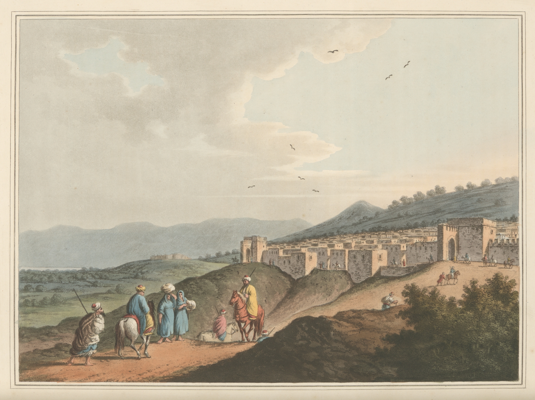 City of Bethlehem, in Palestine by Luigi Mayer, oil painting depicting a vibrant city landscape.