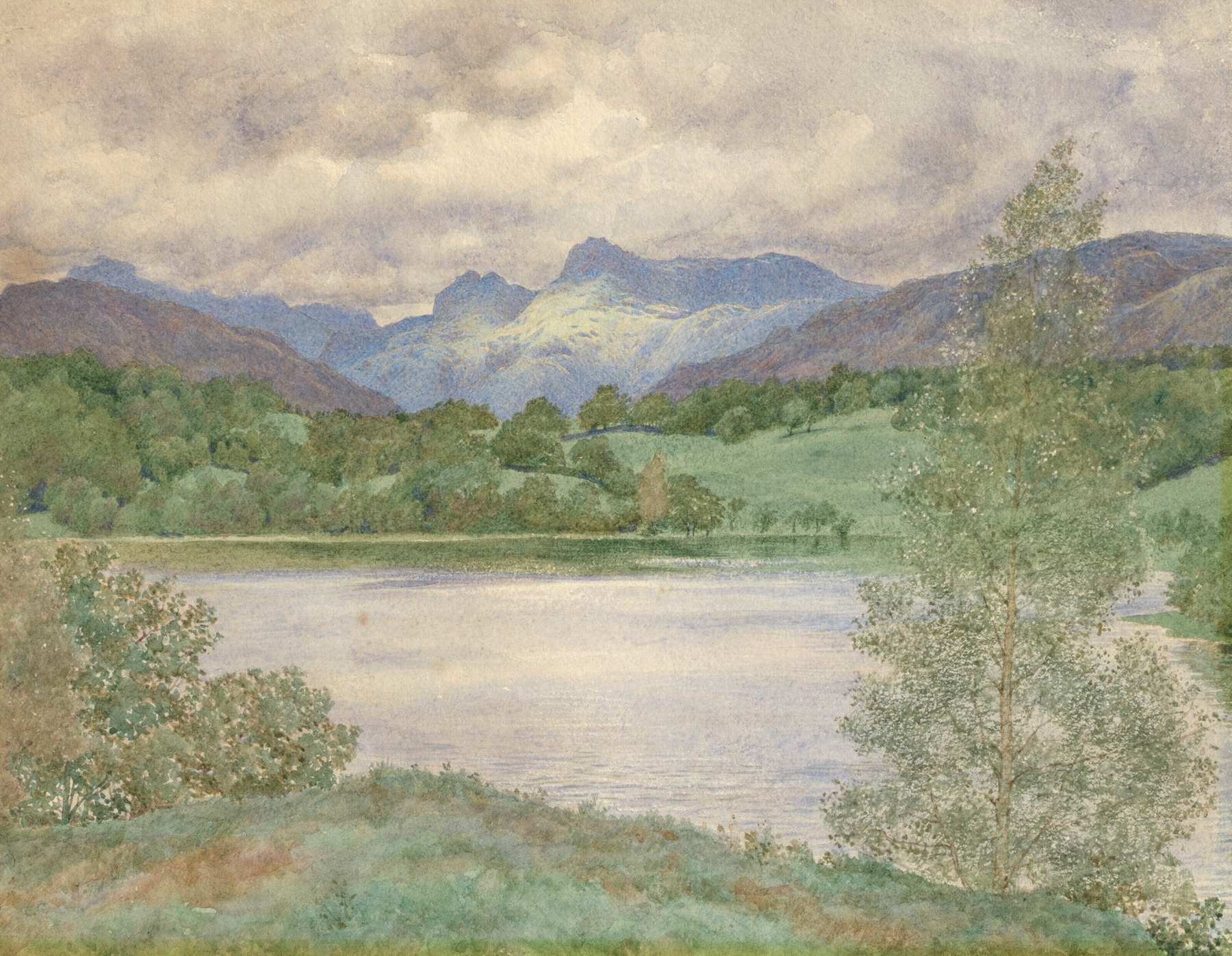 Loughrigg Tarn and Langdale Pikes, oil on canvas by Henry James Holiday