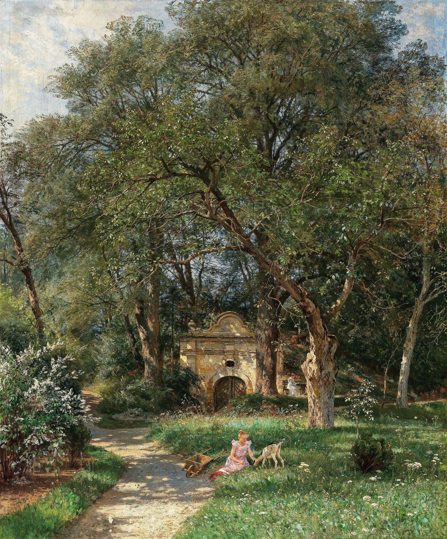 In the Castle Park by Hugo Darnaut, oil on canvas depicting sunlight filtering through trees.