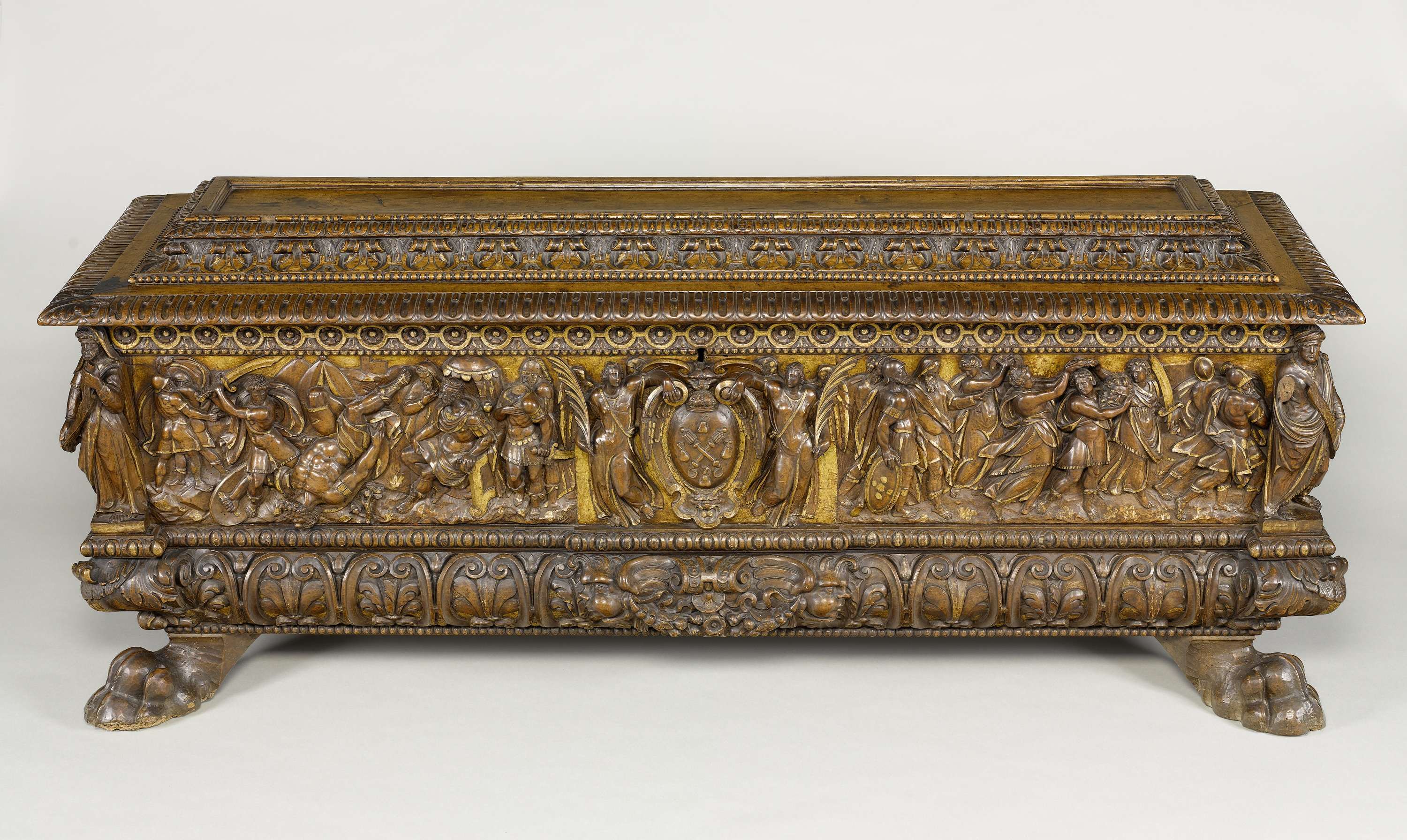 Renaissance chest with biblical reliefs of David and Goliath by unknown artist