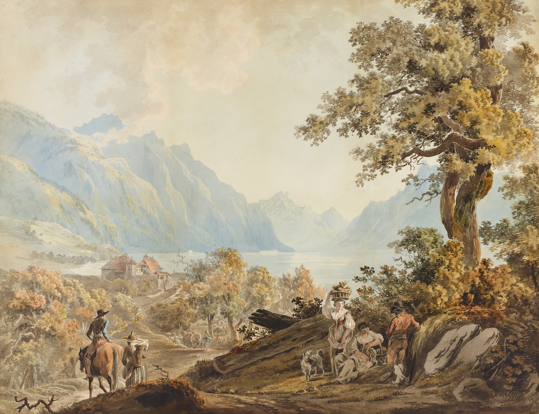 Landscape by Johann Karl Müllener, depicting rolling hills and a serene sky.