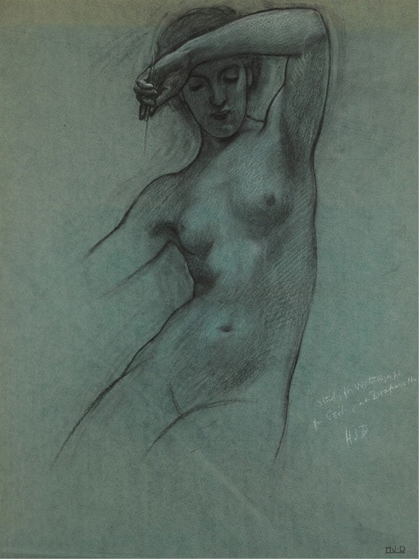 Herbert James Draper's 'Study of a Water-nymph' showcases a beautiful water-nymph in a lush setting.