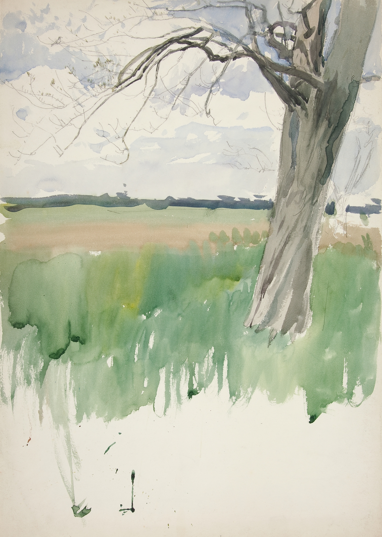 Study of a field and tree, by Edwin Austin Abbey, public domain
