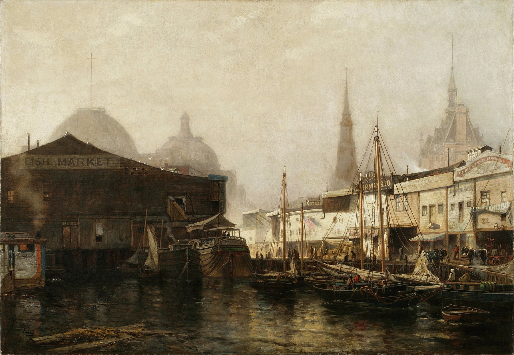 Marine scene with shimmering waters by Arthur Quartley, oil painting