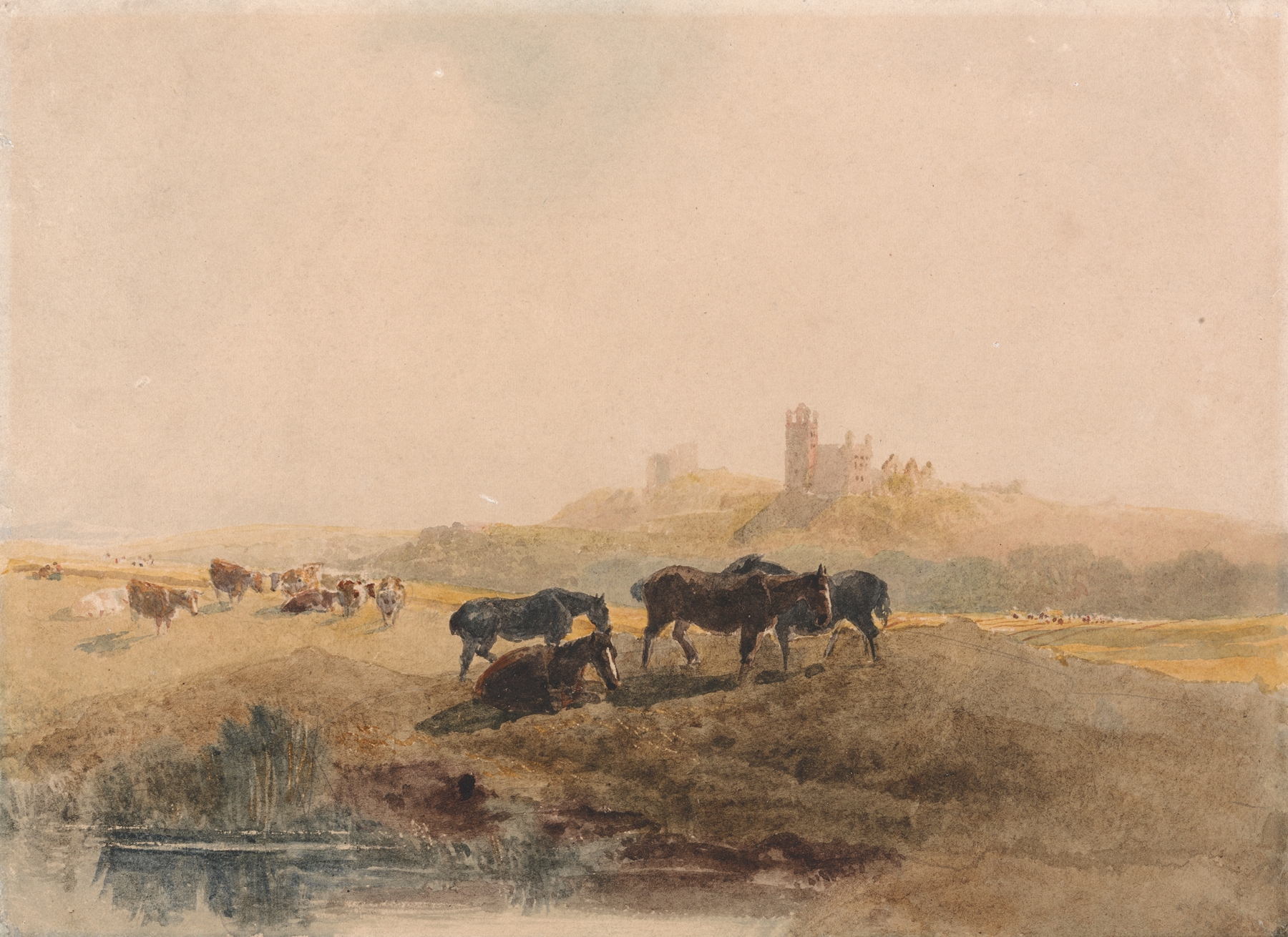 Horses Resting in a Meadow near Bolsover Castle, by Peter DeWint, public domain
