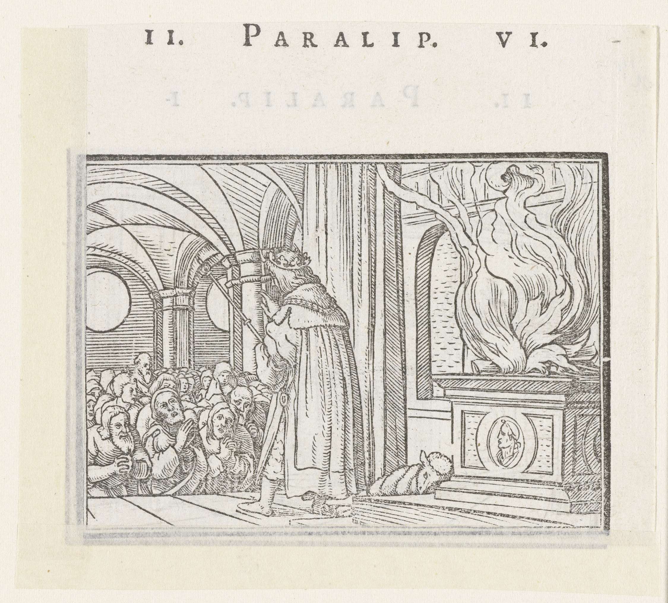Salomo zegent het volk in de tempel by Hans Holbein, 1538, paper