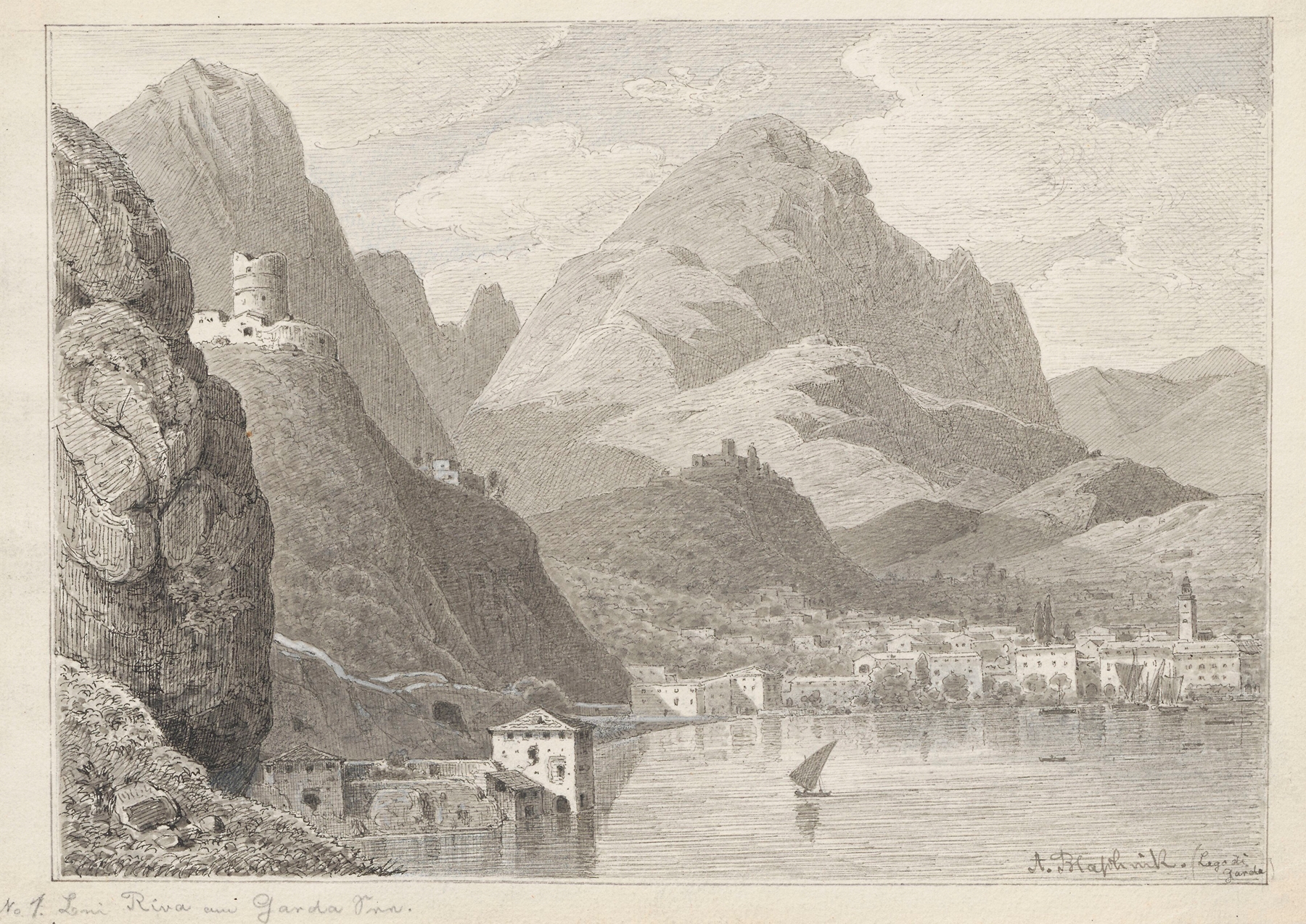 Lake Garda with ruins of a Venetian castle, oil on canvas by Arthur Blaschnik