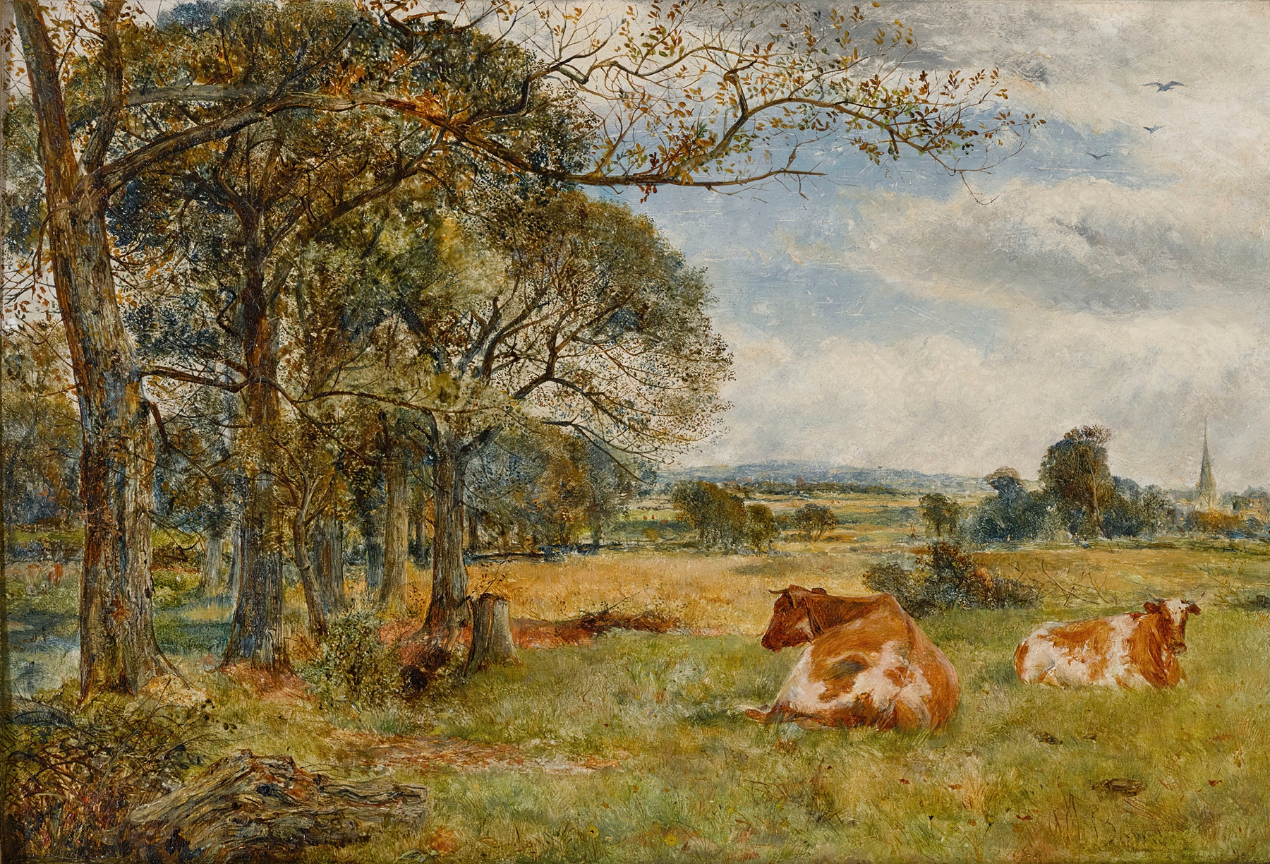Cattle Grazing, With Sefton Church Beyond by William Joseph Julius Caesar Bond, realism