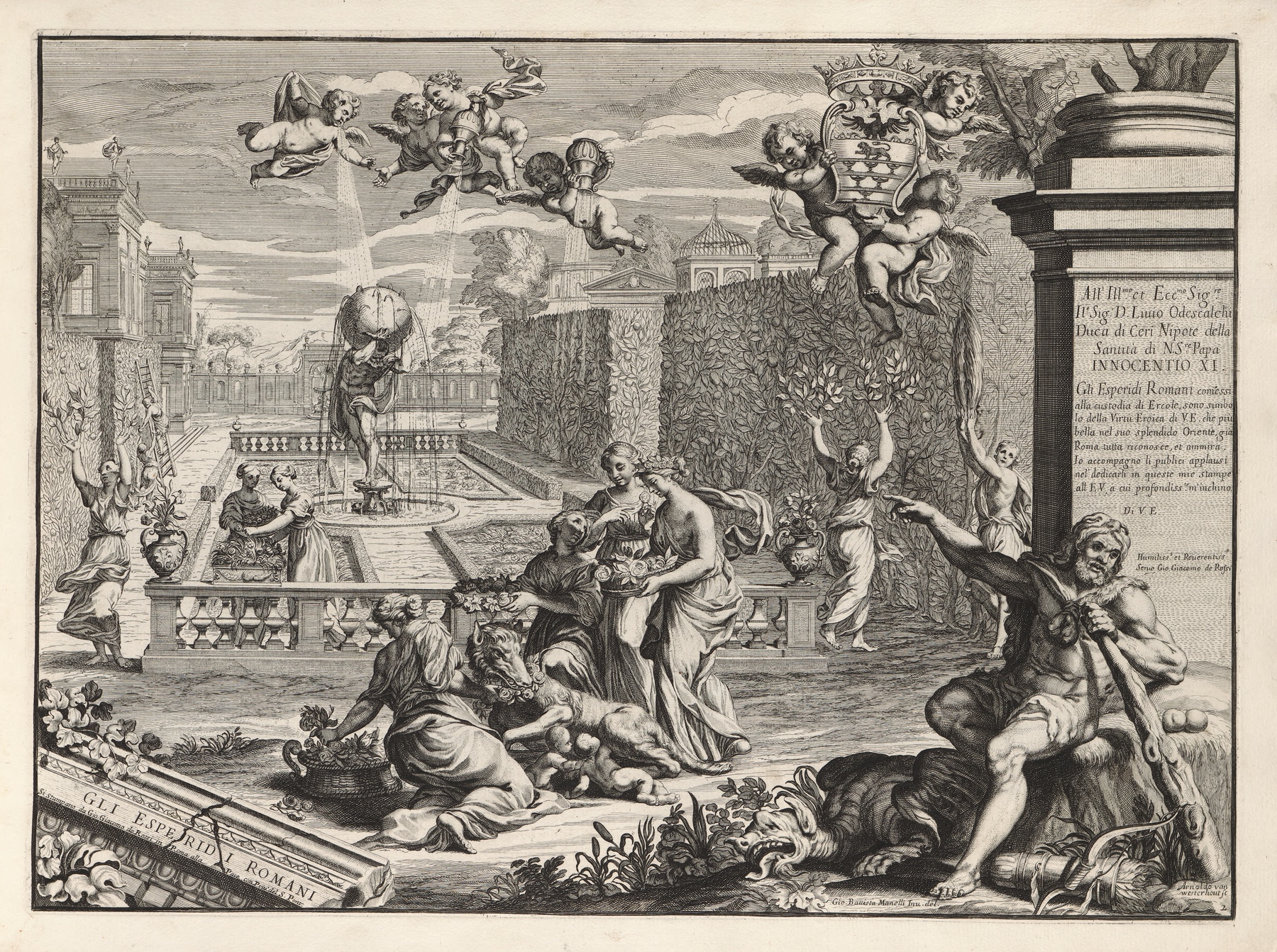 Li giardini di Roma: con le loro piante, alzate e vedvte in prospettiva Pl.01, by Giovanni Battista Falda, public domain