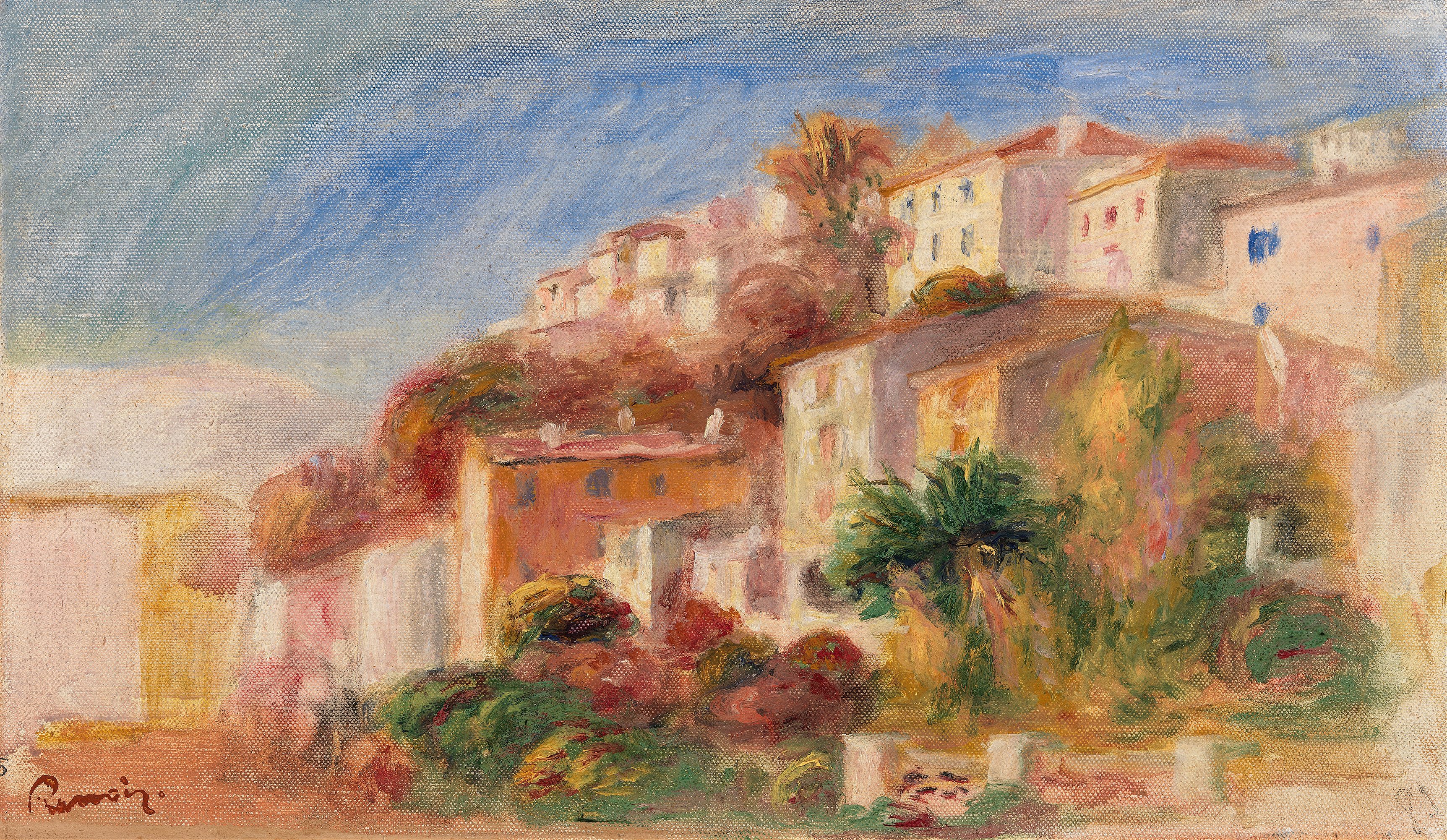View from the Garden of the Post Office, Cagnes (Village vu du jardin de la poste, Cagnes), by Pierre-Auguste Renoir, public domain