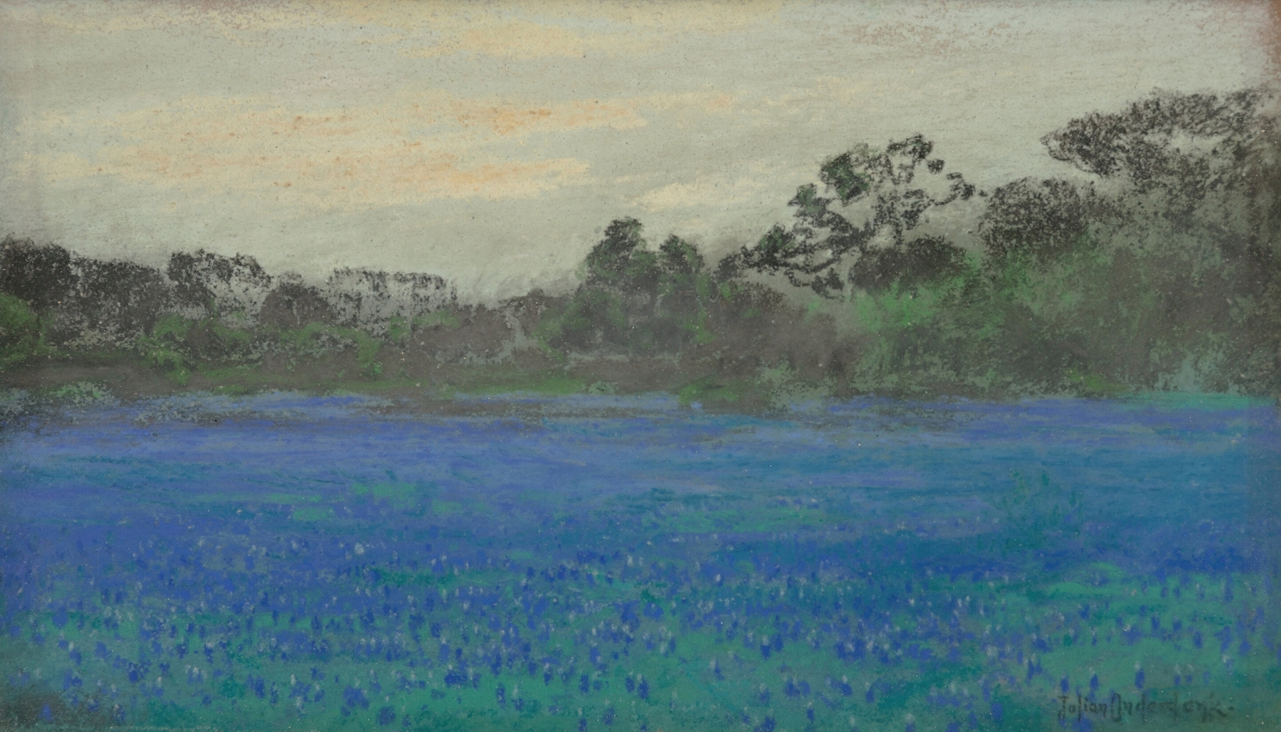 Bluebonnet Field oil painting by Julian Onderdonk featuring a vibrant field of bluebonnets.