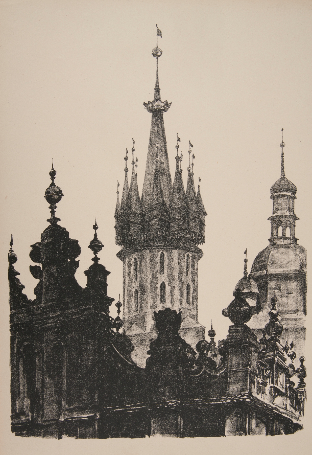 Modernism architecture by Jan Kanty Gumowski, featuring a church and marketplace.