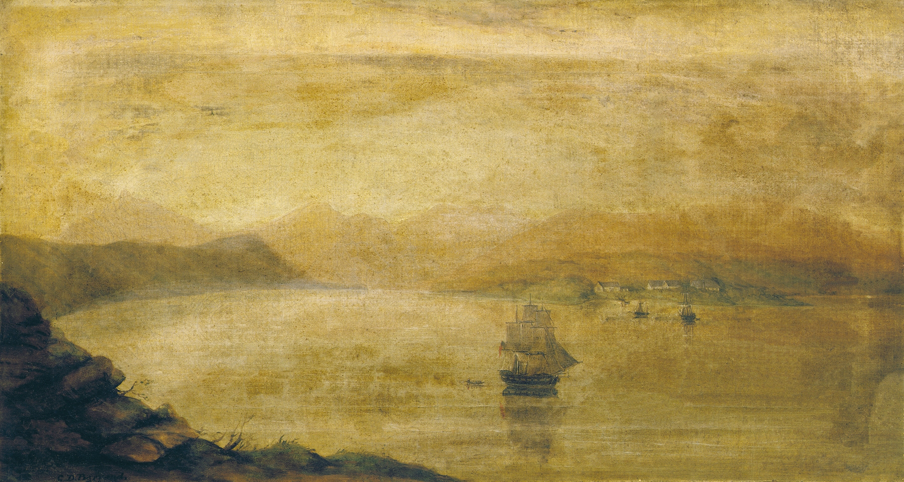 Settlement at Port Ross, Auckland Islands, oil on canvas by Charles Decimus Barraud