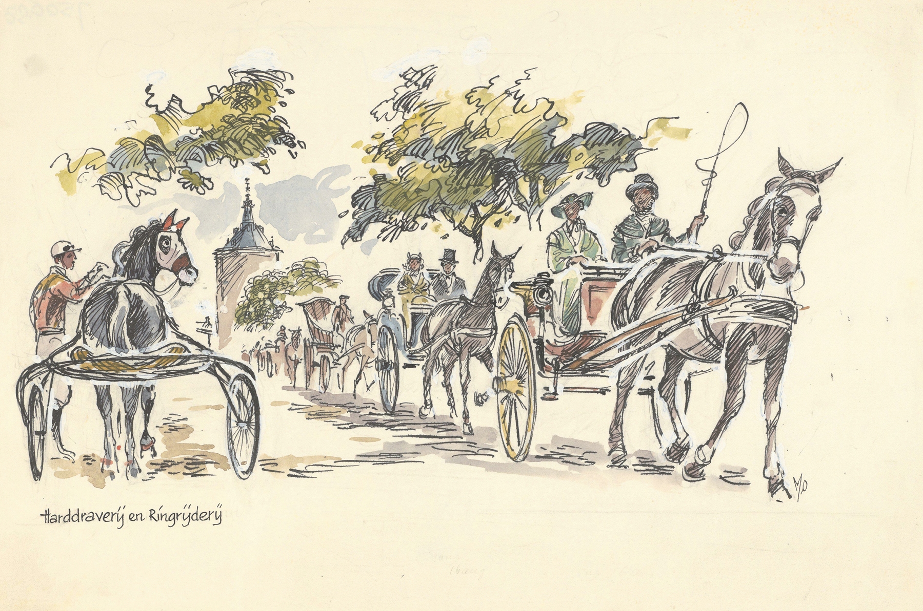 Historical scene featuring carriages by Maarten Oortwijn, medium unknown.