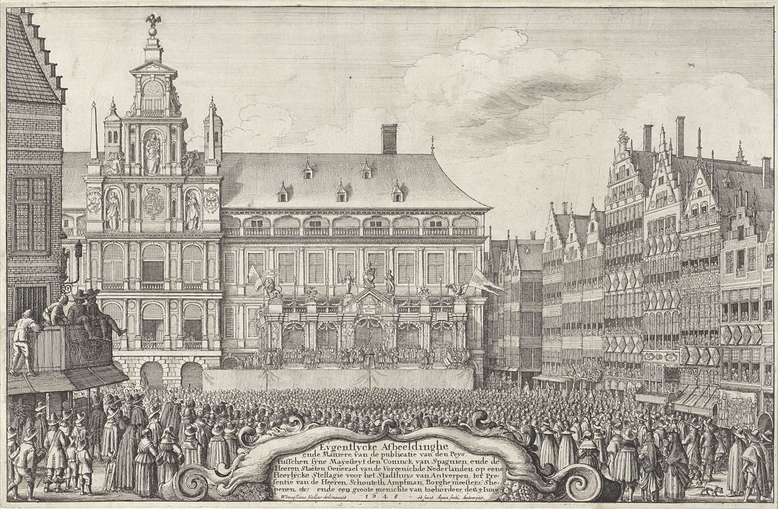 Afkondiging van de Vrede van Munster te Antwerpen, 1648, by Wenceslaus Hollar, public domain