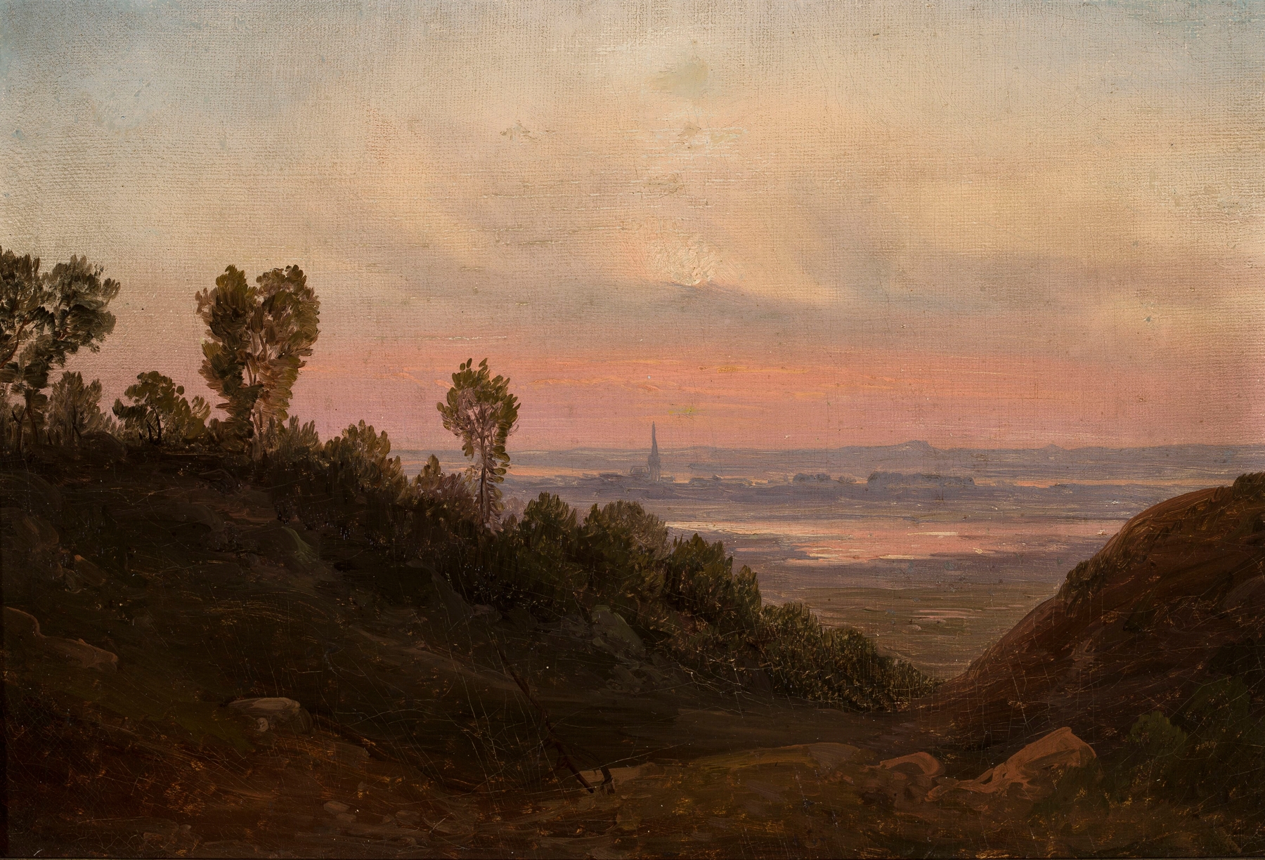 Hilly landscape at sunset, oil on canvas by Chrystian Breslauer
