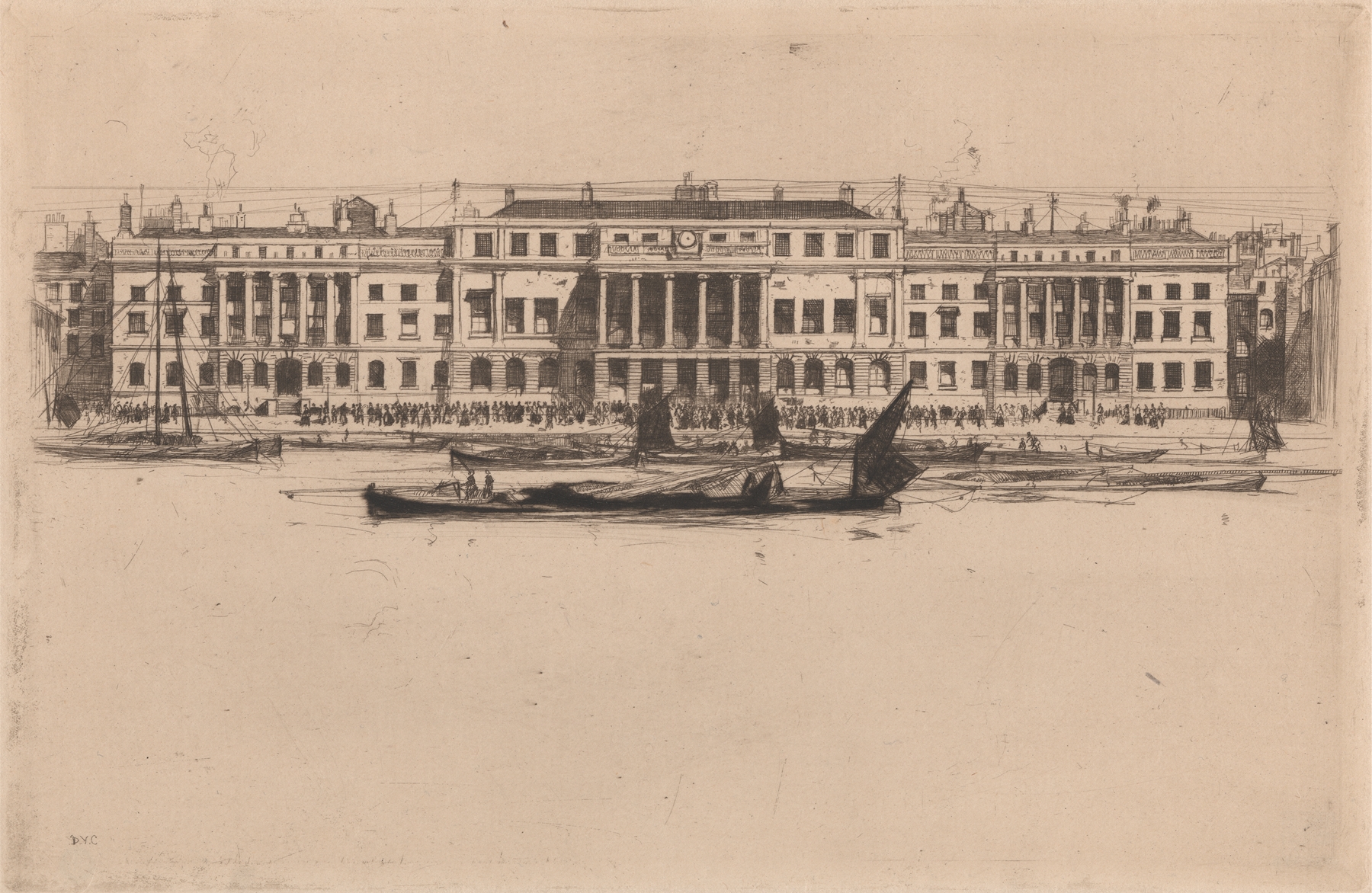 Custom House by David Young Cameron, oil painting depicting a house against swirling clouds.