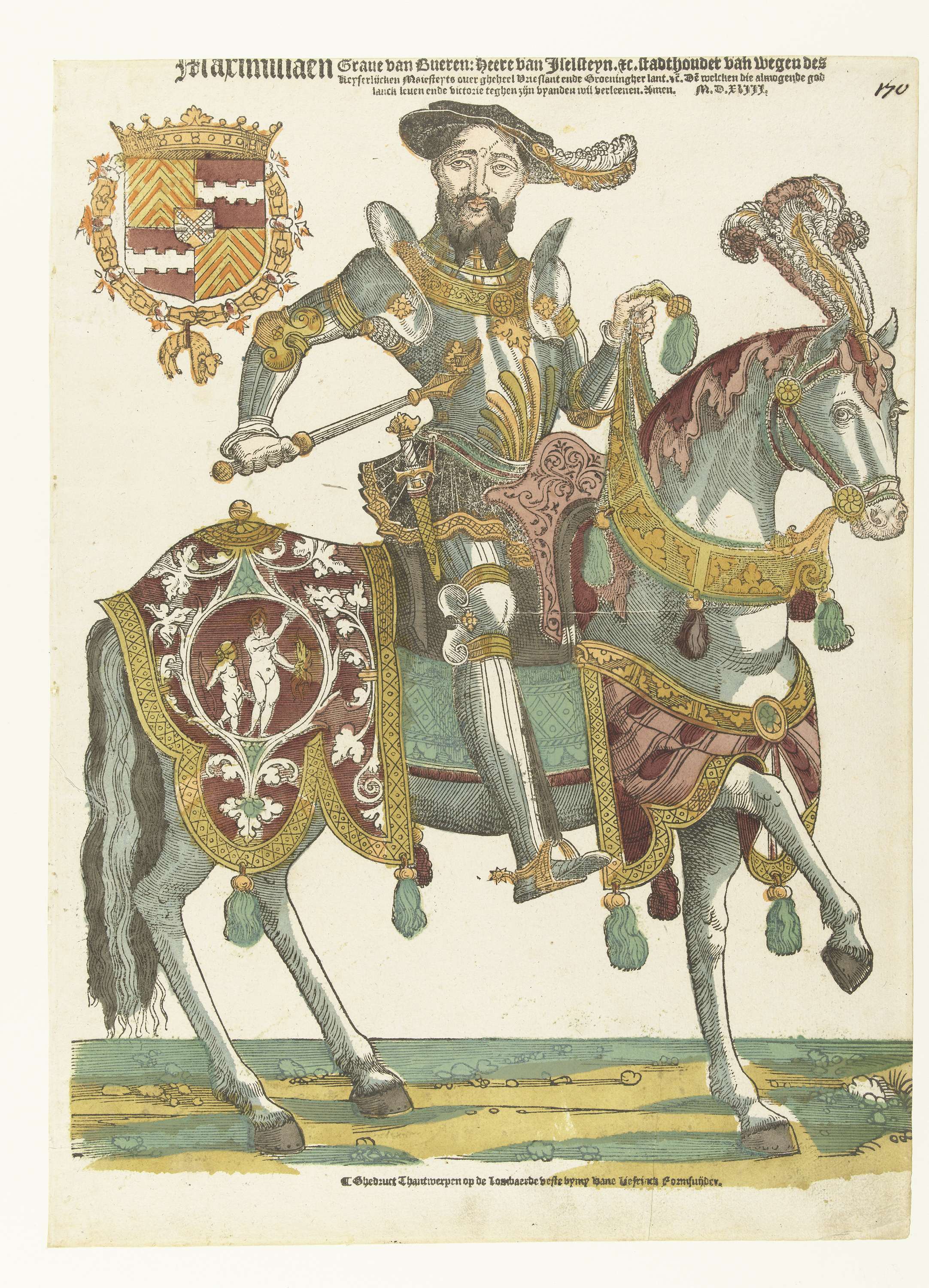 Portrait of Maximiliaan van Buren on horseback, Northern Renaissance by Hans Liefrinck.