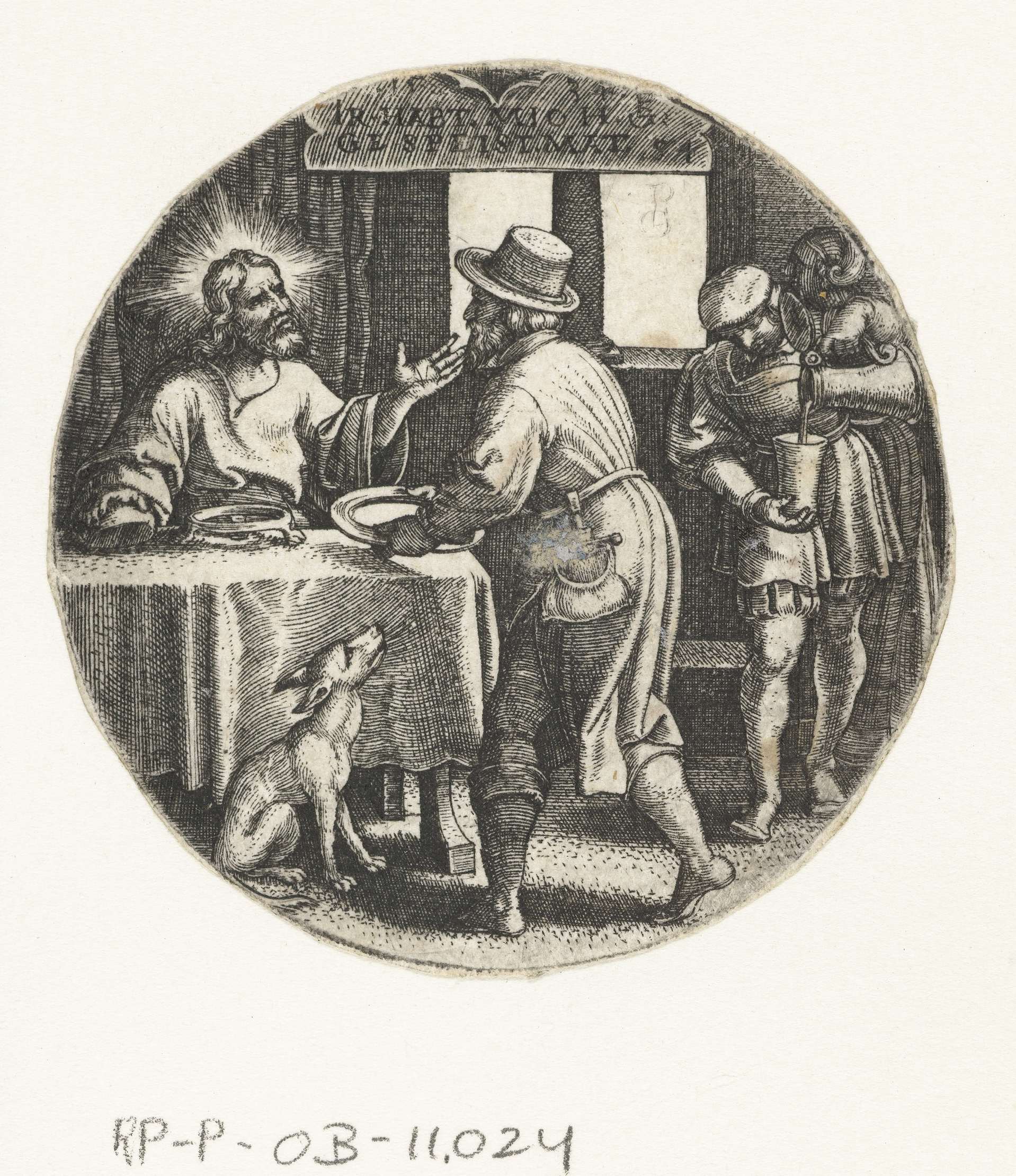 Engraving by Georg Pencz depicting Christ seated at a table in contemplation.