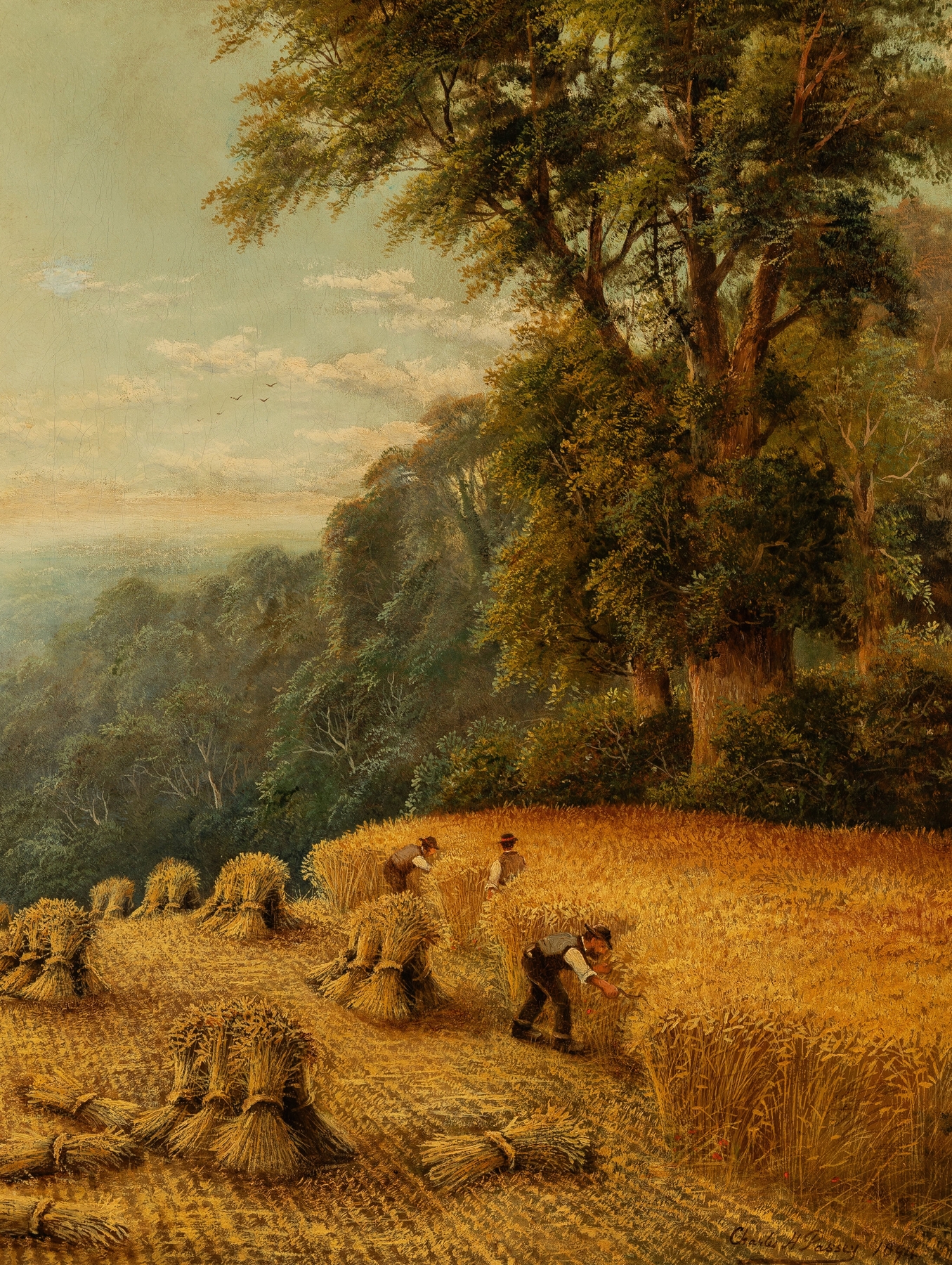 Landscape of a cornfield in Surrey by Charles Henry Passey, oil painting