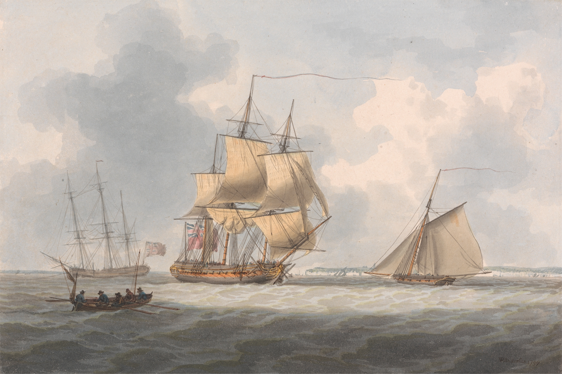 A frigate awaiting a pilot, oil on canvas by William Anderson