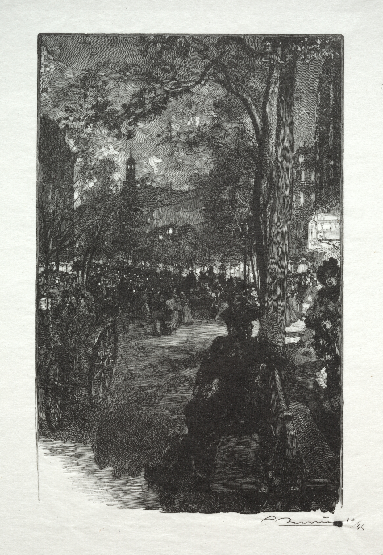 Le Boulevard Montmartre, le Soir, by Auguste Louis Lepère, public domain