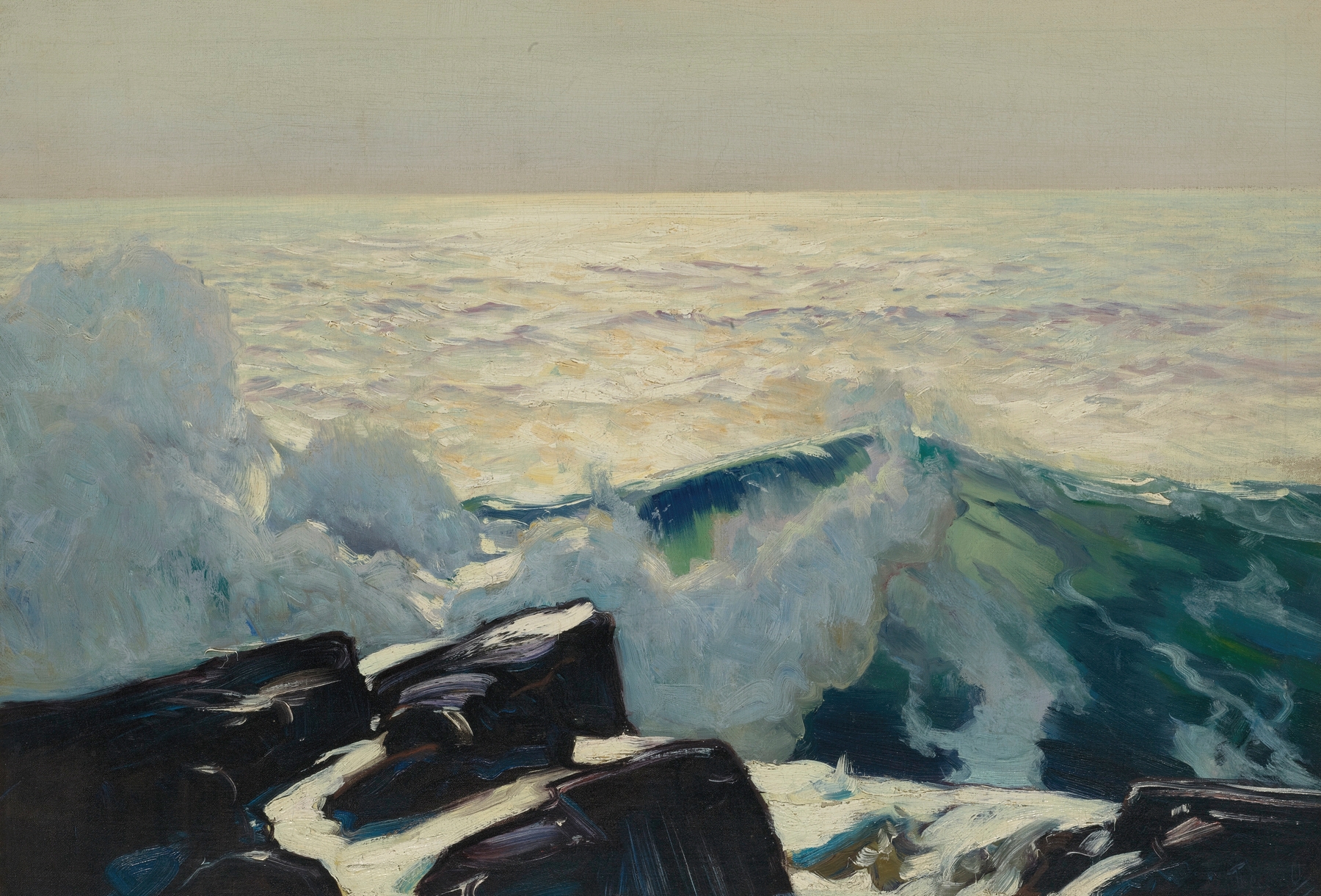 Rocky Coast And Sea, by Frederick Judd Waugh, public domain