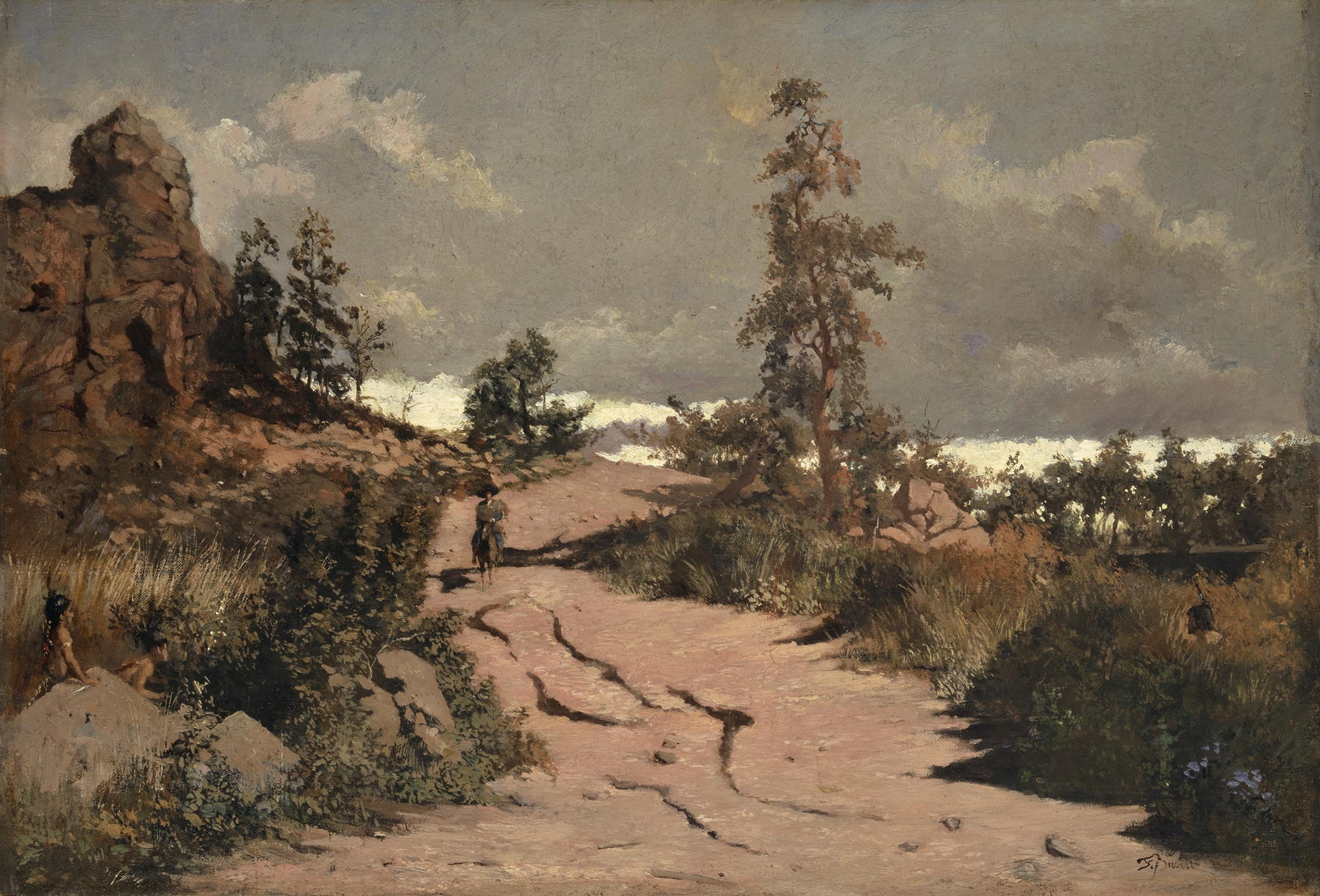 Historical scene of Native Americans in ambush by Frank Buchser, oil painting