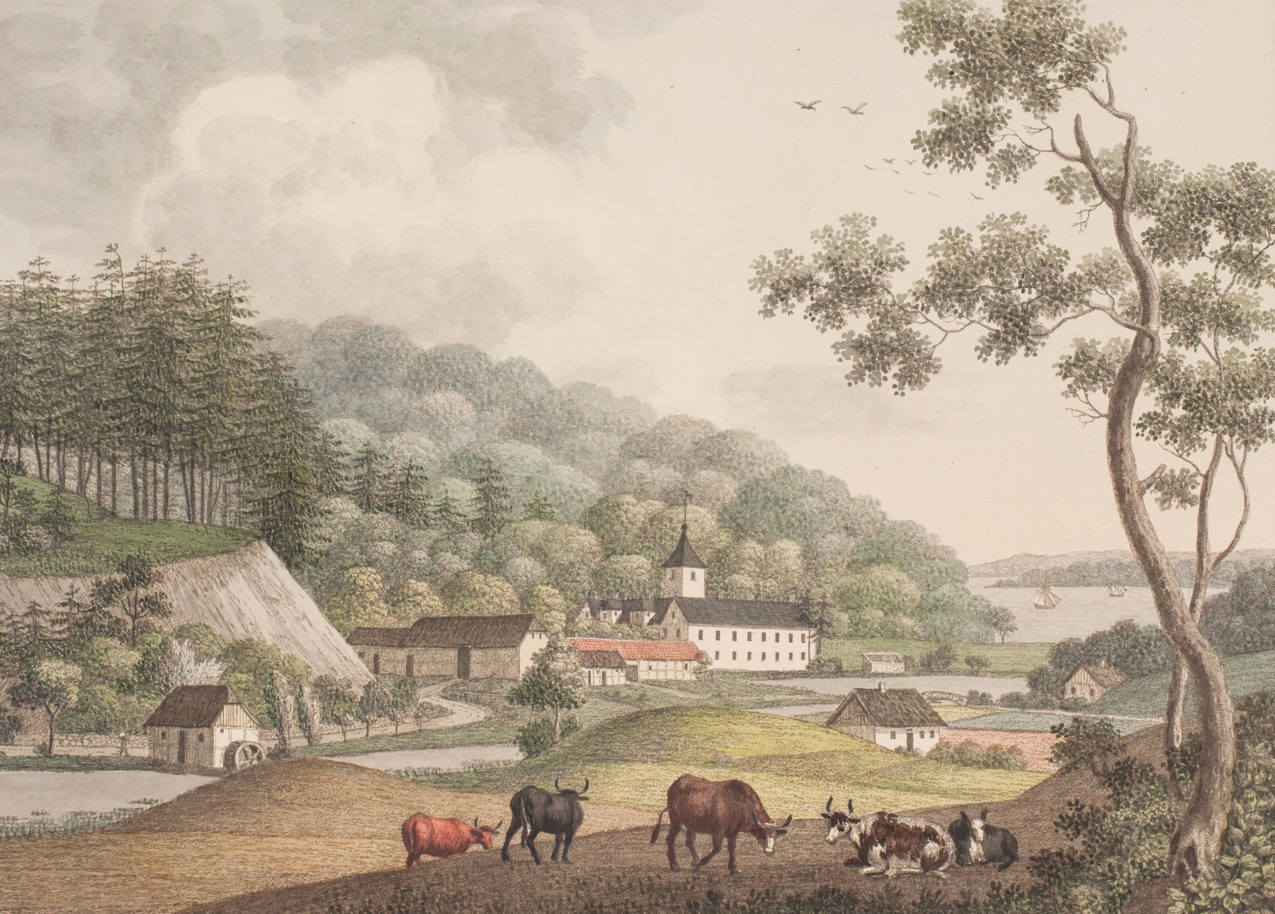 Serene landscape with lush greenery, oil painting by Søren L. Lange