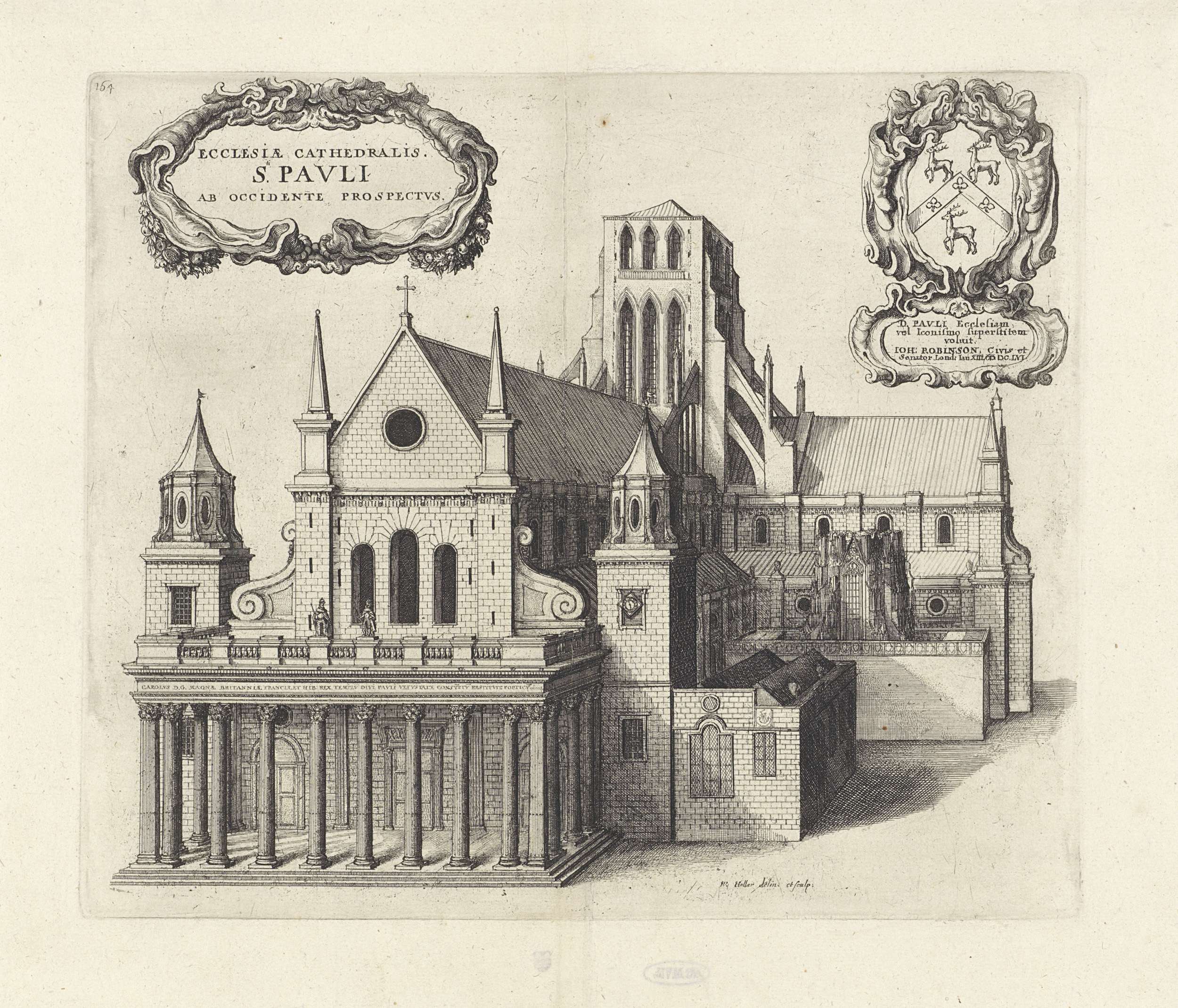 Etching by Wenceslaus Hollar depicting the façade of Saint Paul's Cathedral
