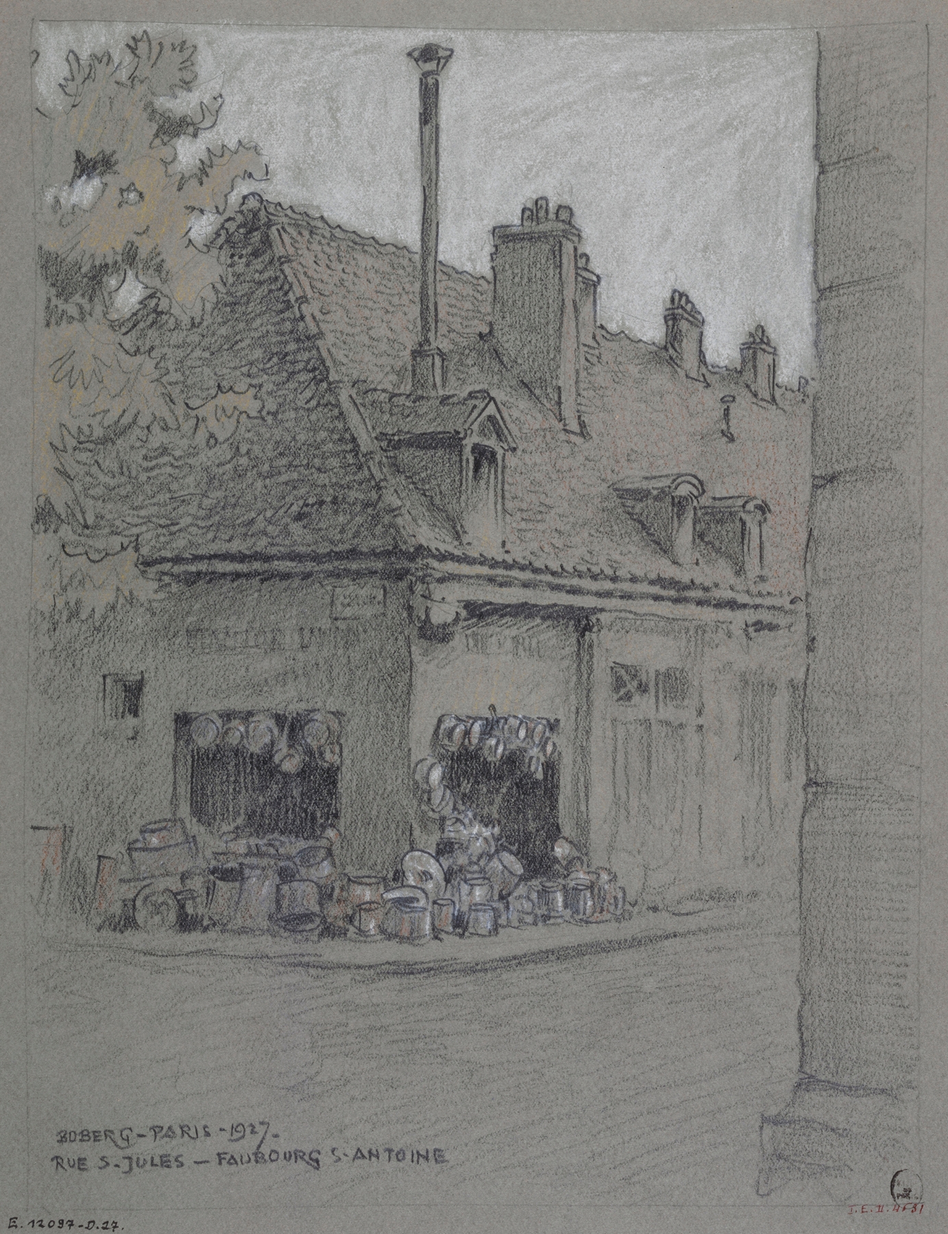 Rue Saint Jules by Ferdinand Boberg, medium unknown, depicting urban architecture with light and shadows.