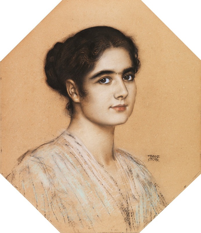 A portrait of Mary, daughter of Franz von Stuck, showcasing her delicate features and attire.